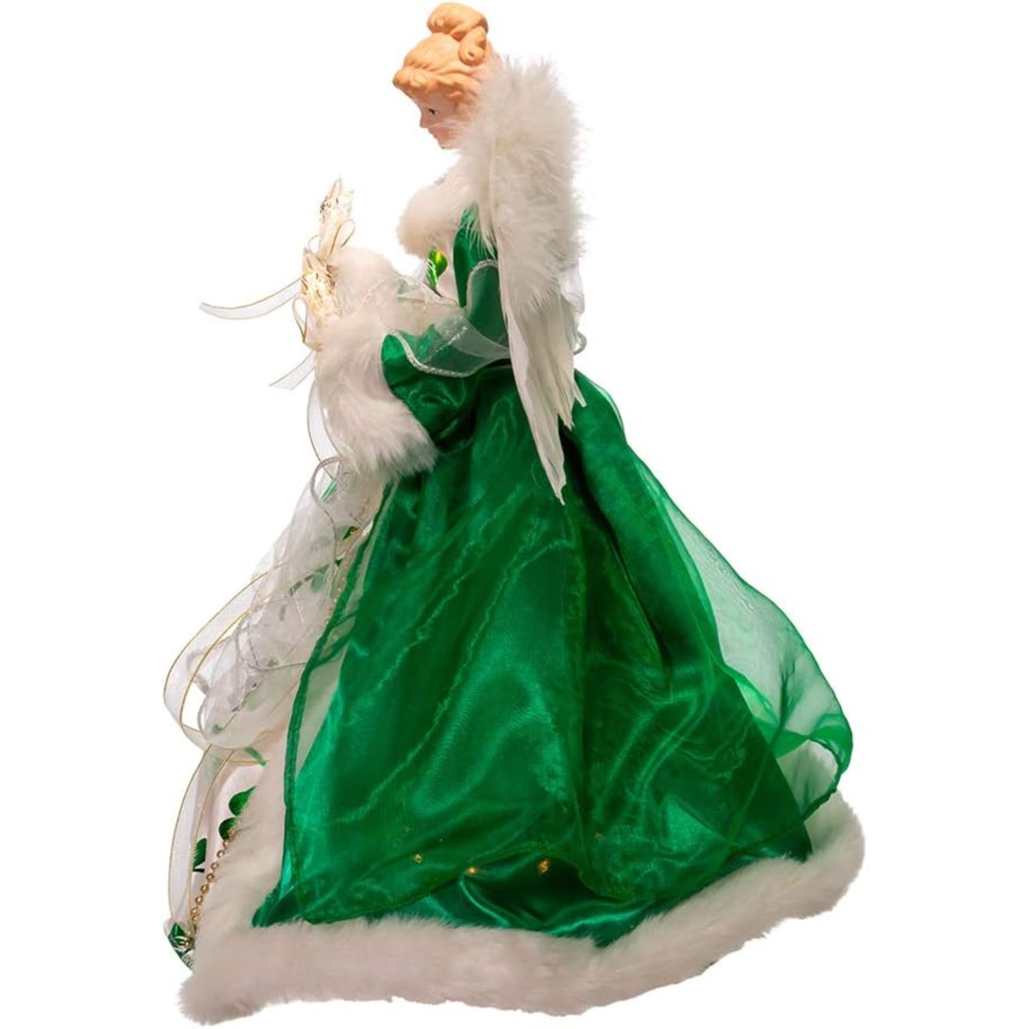 Kurt Adler Lighted Christmas Tree Treetop, 10-Lights, Irish Angel, 16"