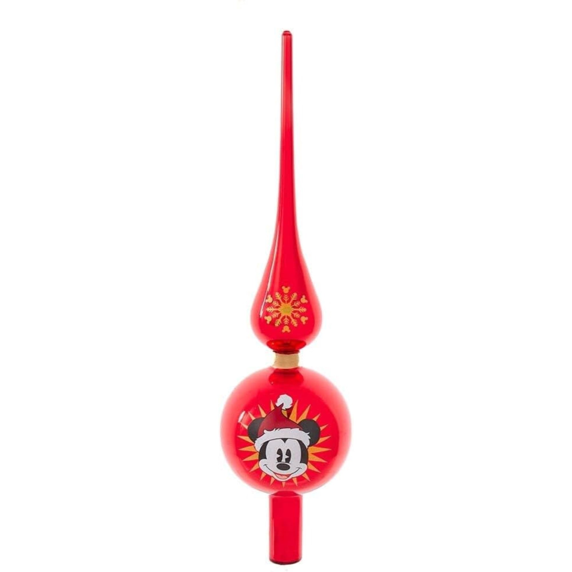 Kurt Adler Unlit Christmas Tree Treetop, Mickey Mouse Finial, Glass, Red, 12"
