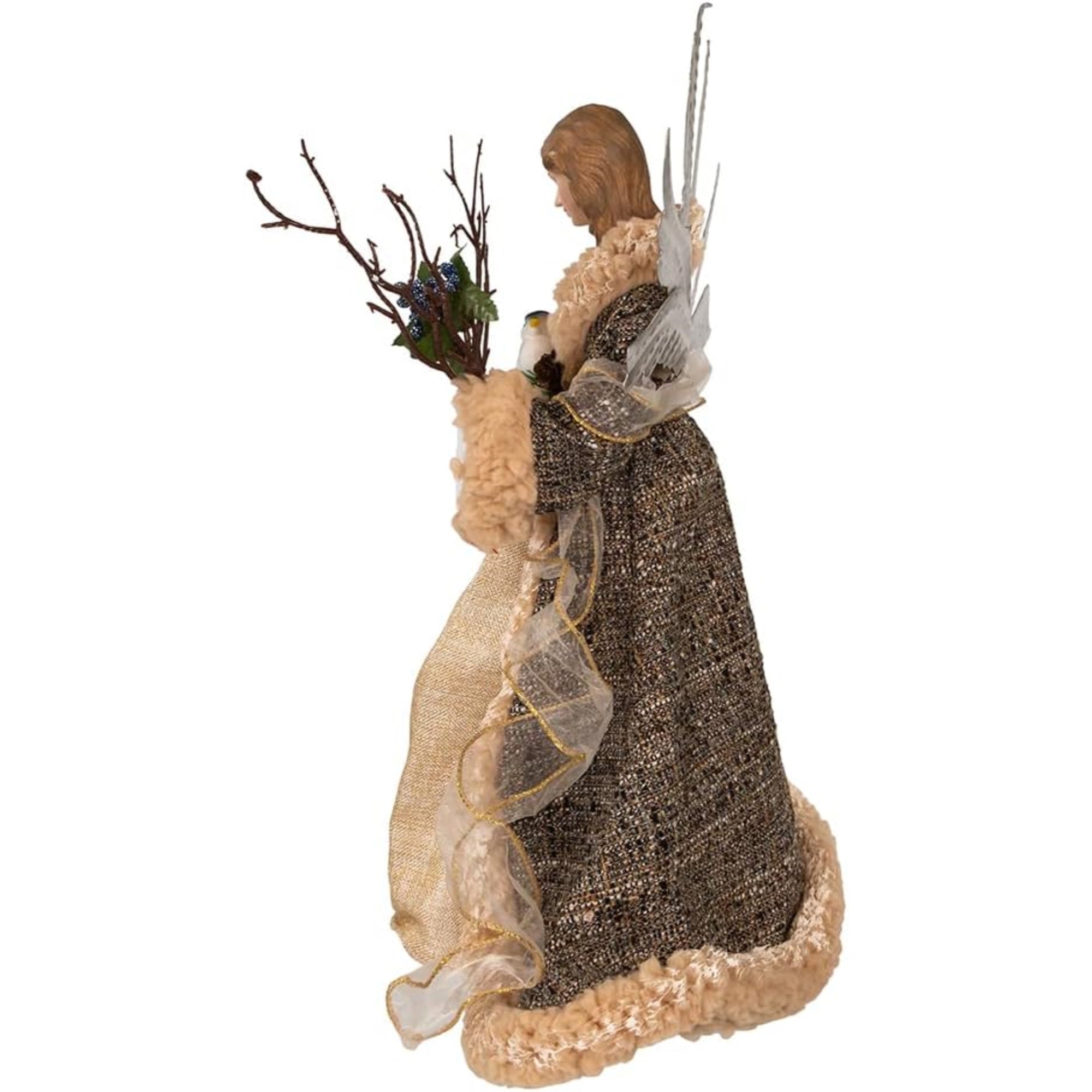 Kurt Adler Unlit Treetop, Rustic Glam Angel with Dove and Glittered Accents, 16"