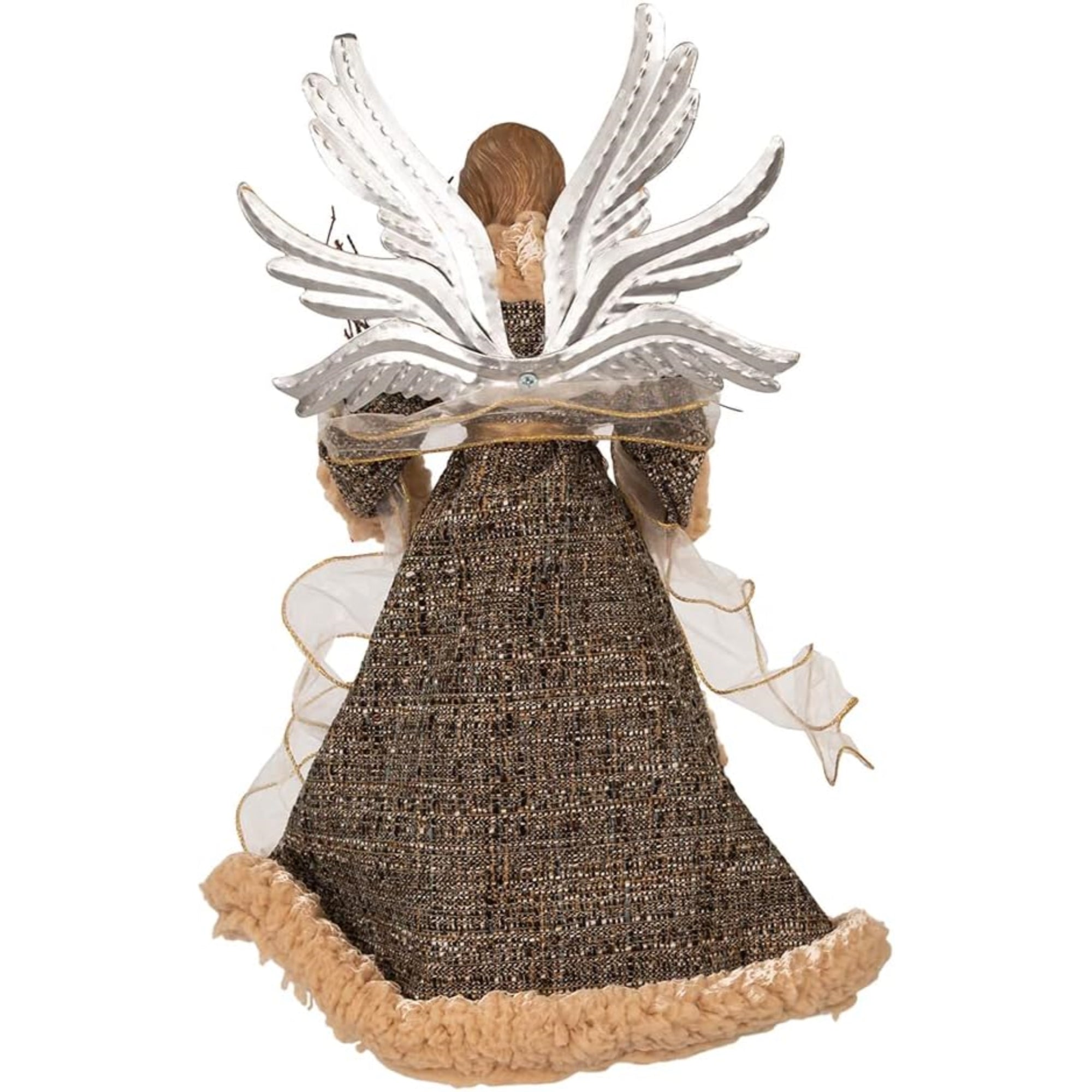 Kurt Adler Unlit Treetop, Rustic Glam Angel with Dove and Glittered Accents, 16"
