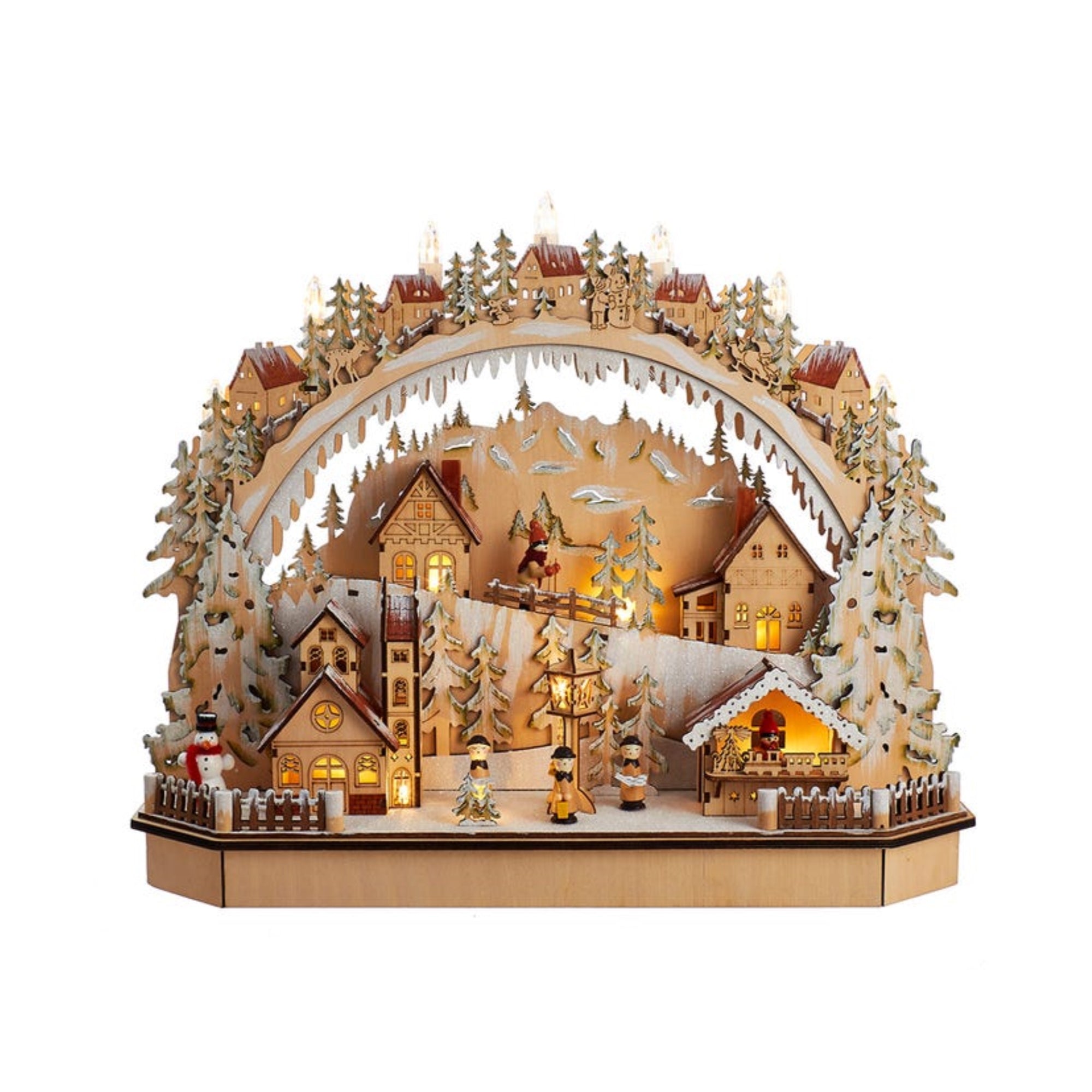 Kurt Adler Battery-Operated Lighted LED Wooden Village House With Ice Skiers Table Piece, 18"
