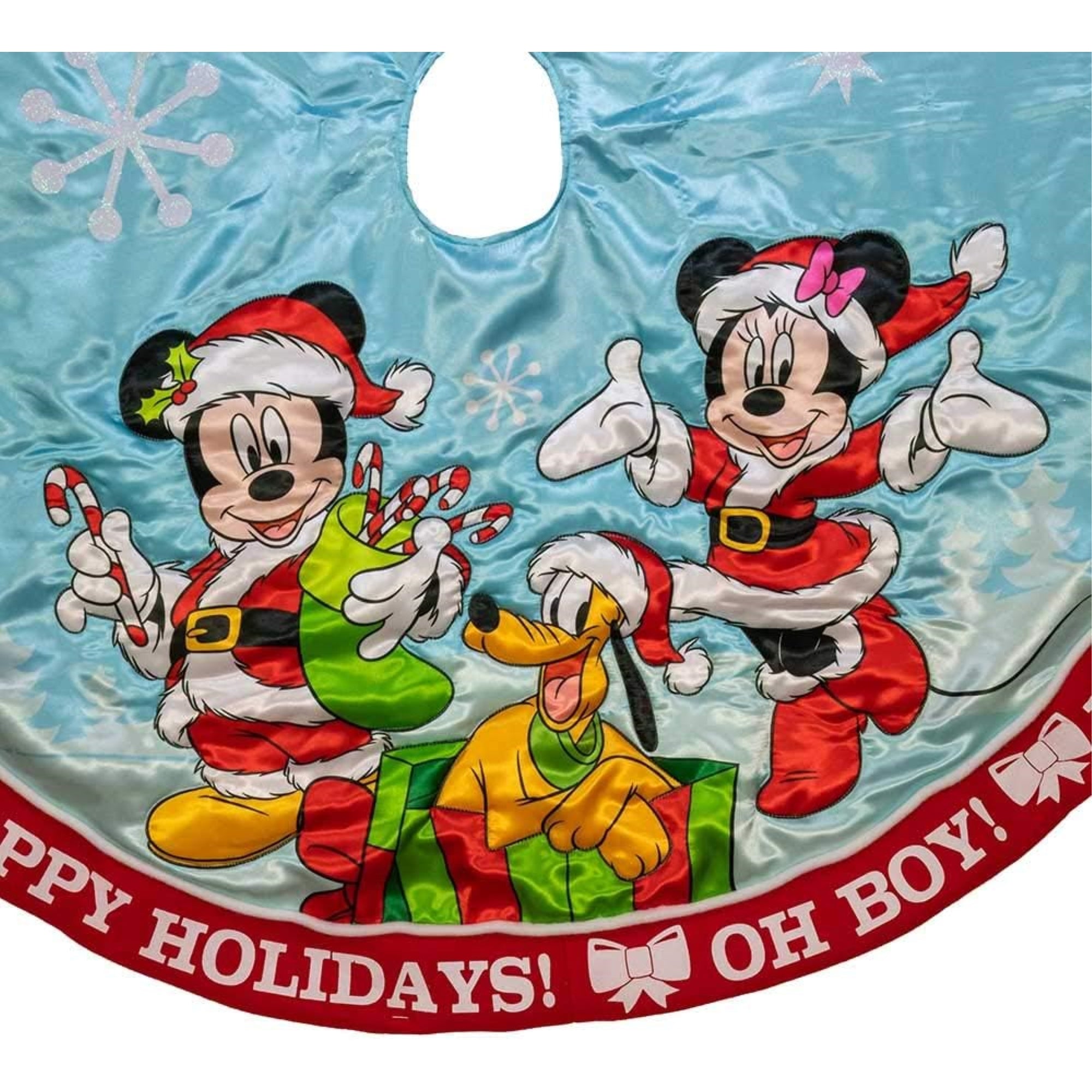 Kurt Adler Christmas Satin Tree Skirt with Mickey and Minnie, 48in