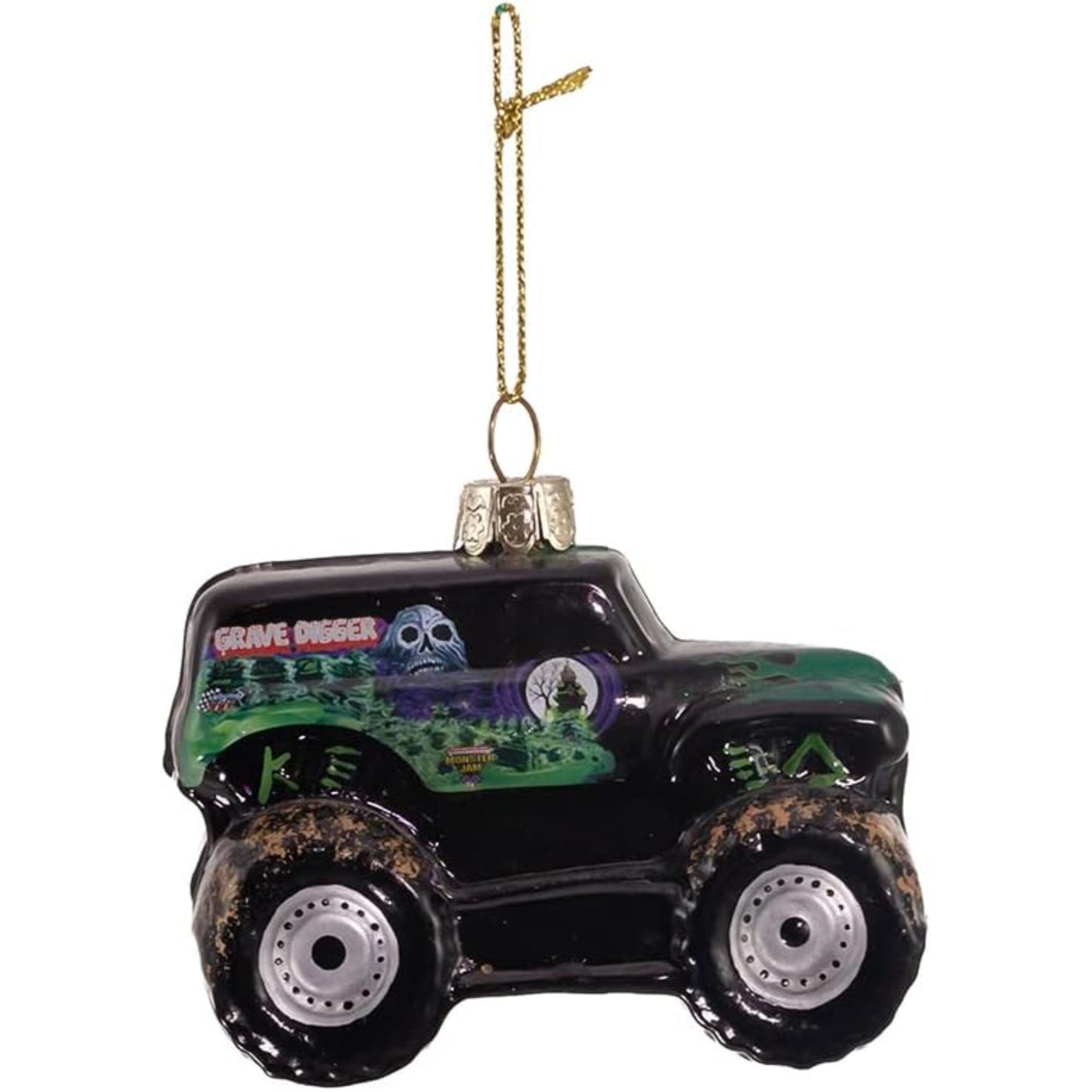 Kurt Adler Glass Ornament for Christmas Tree, Monster Jam Grave Digger, 6"