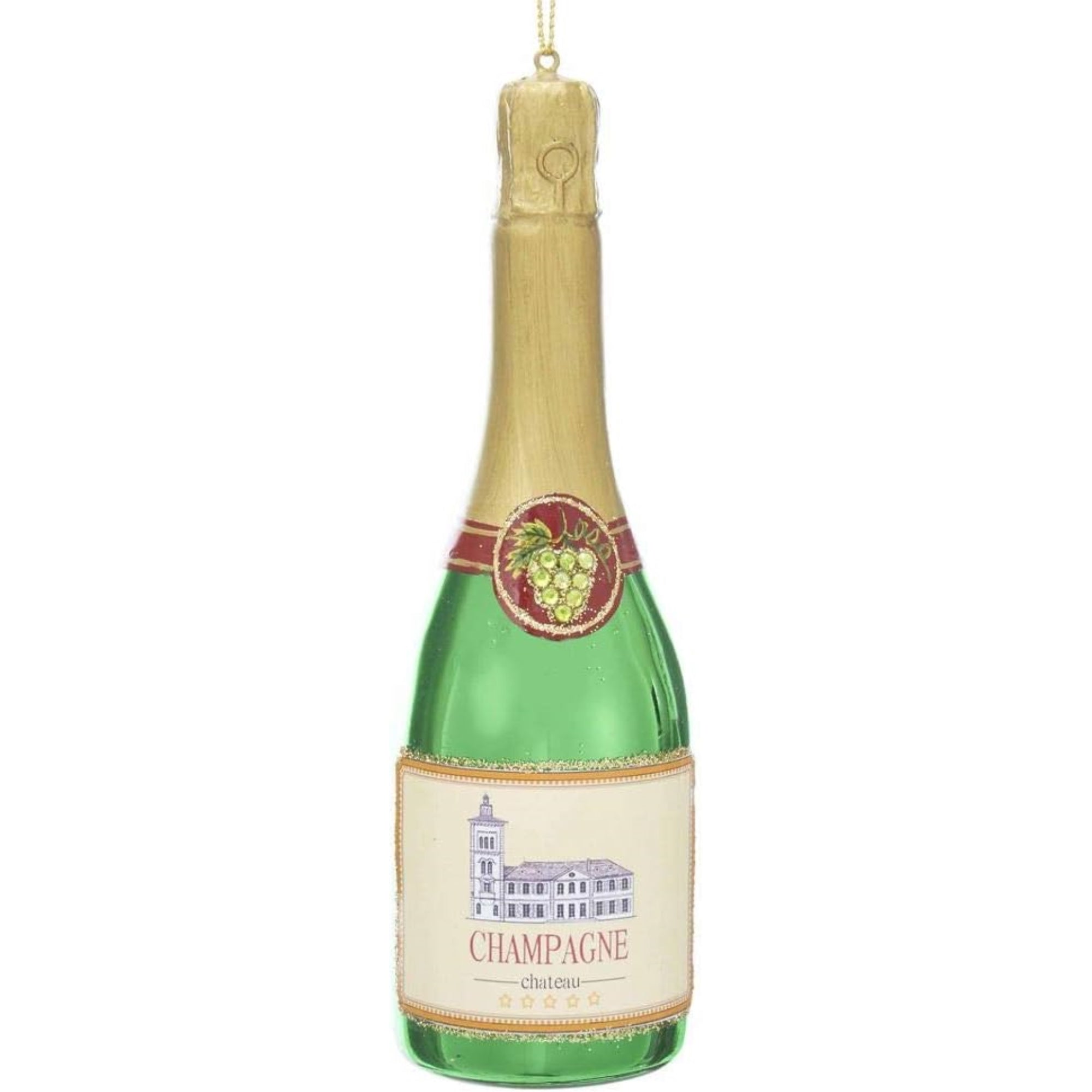 Kurt Adler Glass Ornament for Christmas Tree, Champagne Bottle, 6"