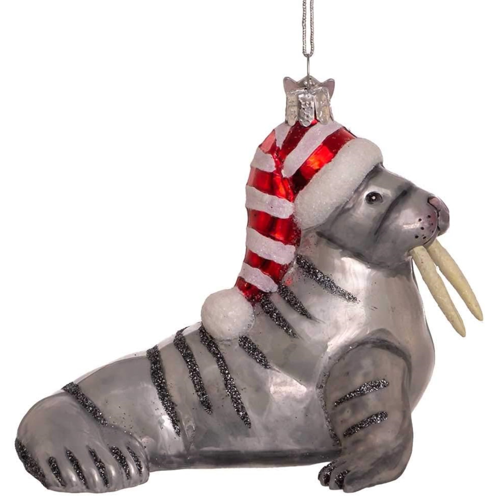 Kurt Adler Noble Gems Glass Ornament for Christmas Tree, Walrus with Hat, 4.5"