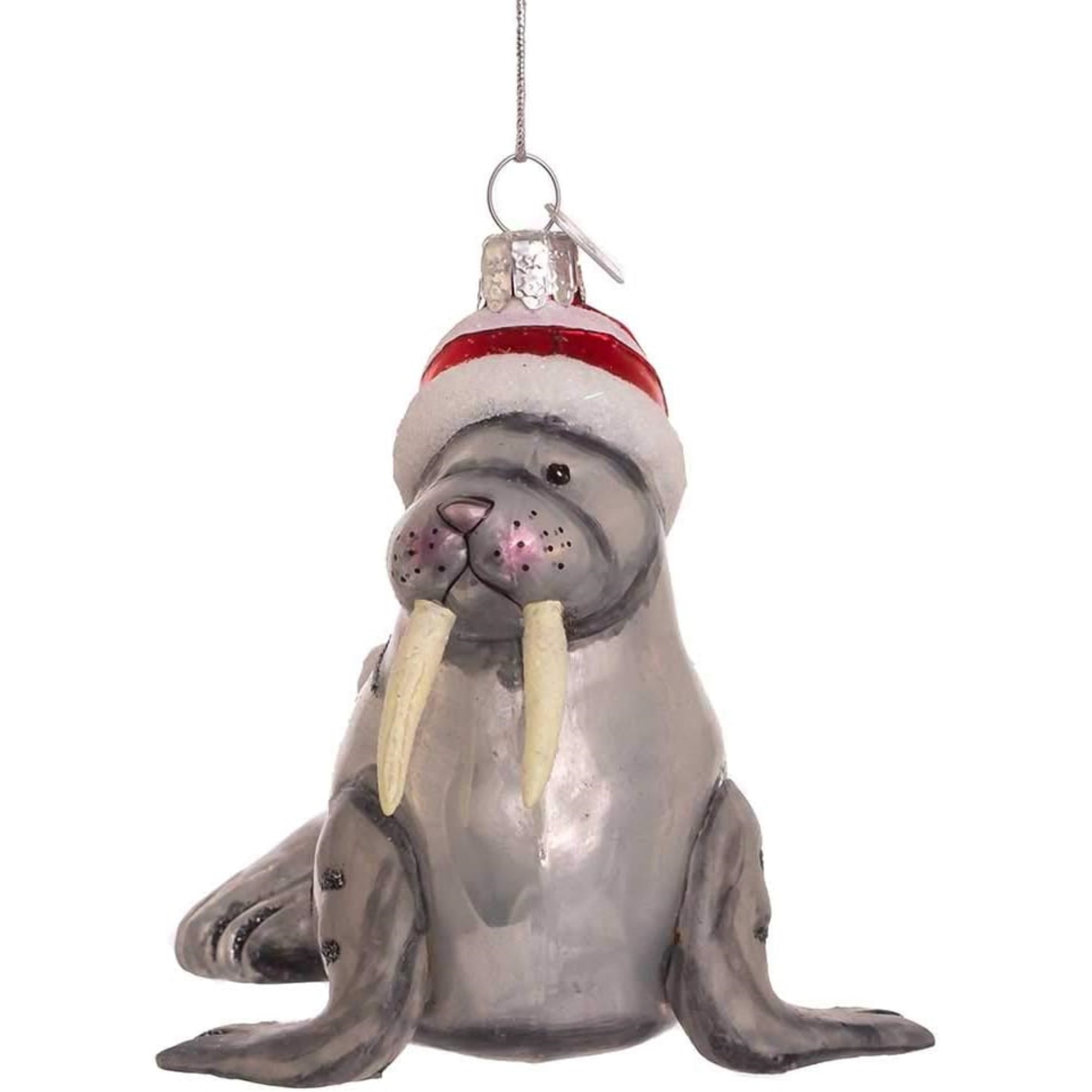 Kurt Adler Noble Gems Glass Ornament for Christmas Tree, Walrus with Hat, 4.5"