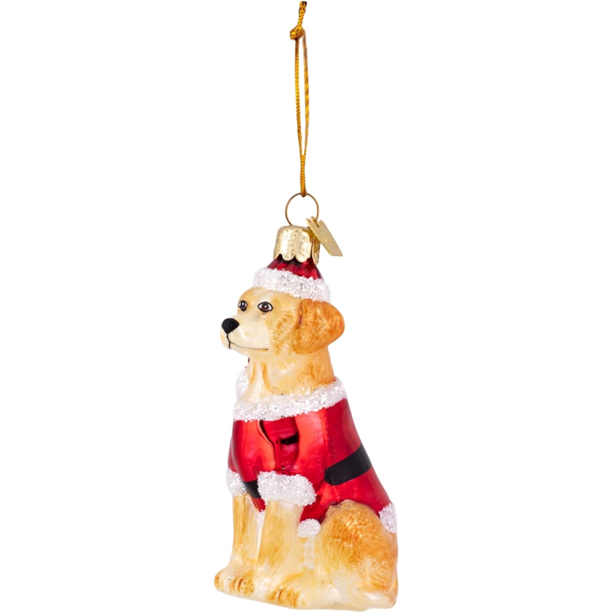 Kurt Adler Noble Gems Glass Ornament for Christmas Tree, Yellow Labrador Retriever in Santa Suit, 3.5"