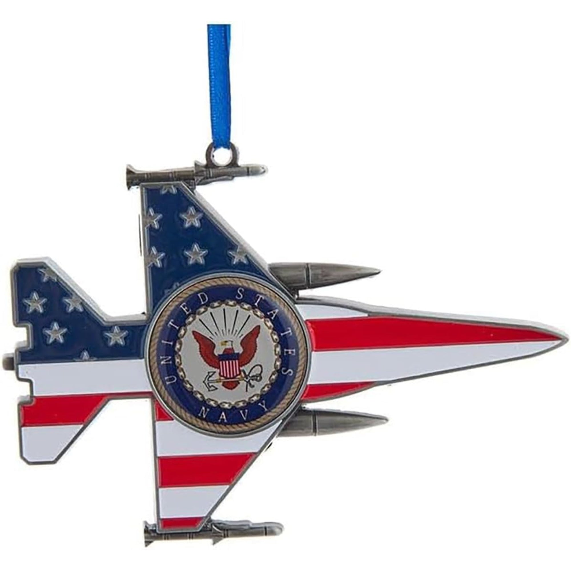 Kurt Adler Metal with Enamel Ornament for Christmas Tree, U.S. Navy Jet, 4.5"
