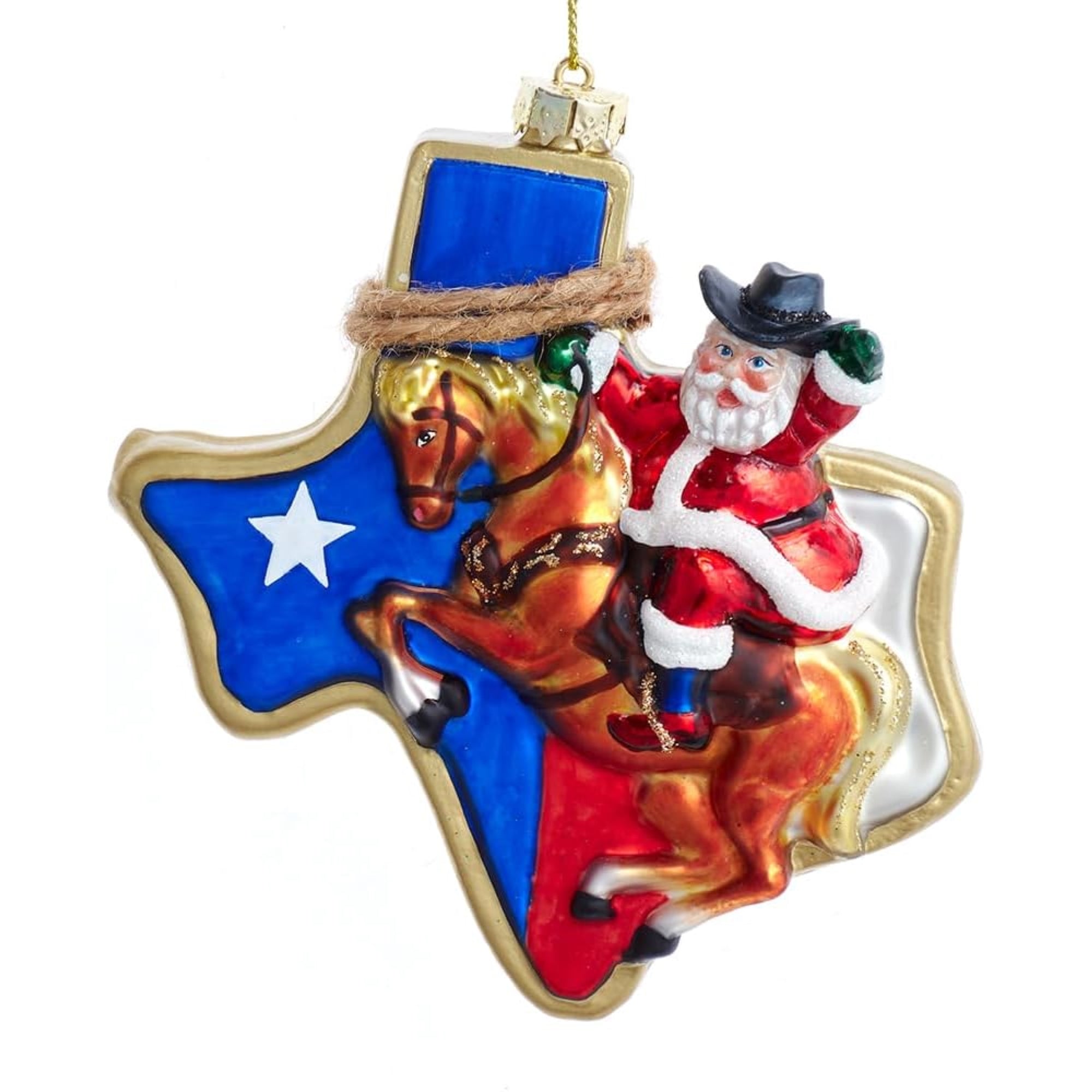 Kurt Adler Glass Ornament for Christmas Tree, Texas Santa