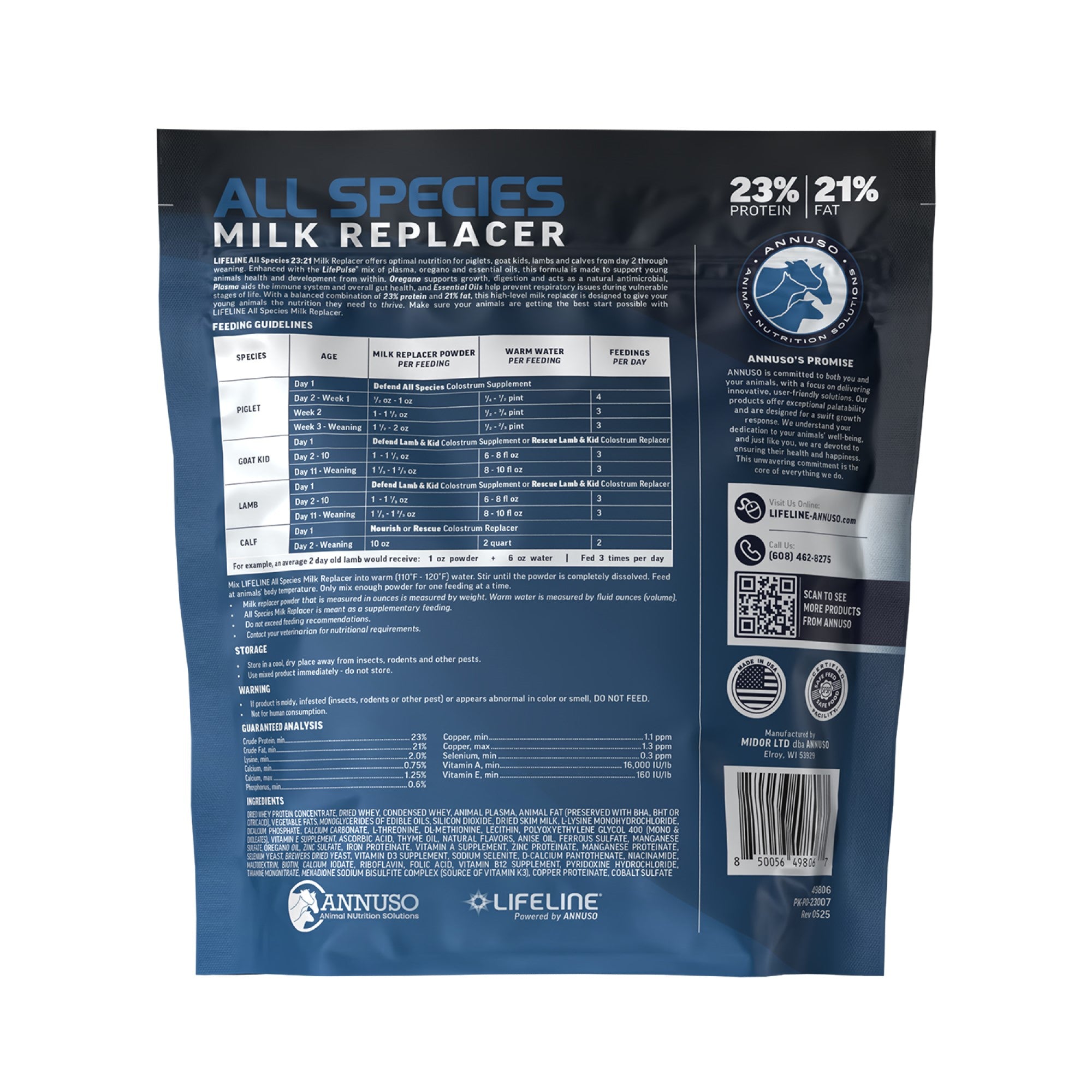 ANNUSO LIFELINE All Species Milk Replacer 23:21, 6lb Bag