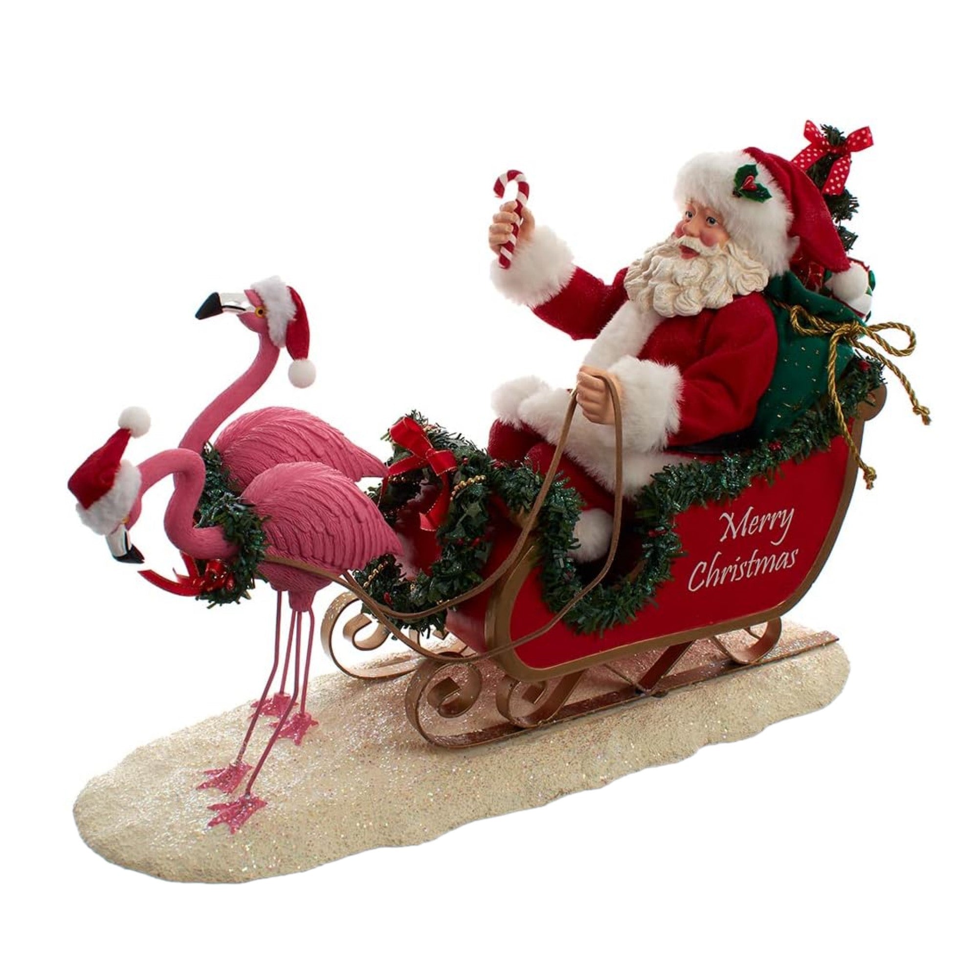 Kurt Adler Fabriche Christmas Figurine, Santa in Sleigh with Flamingos, 10.5in