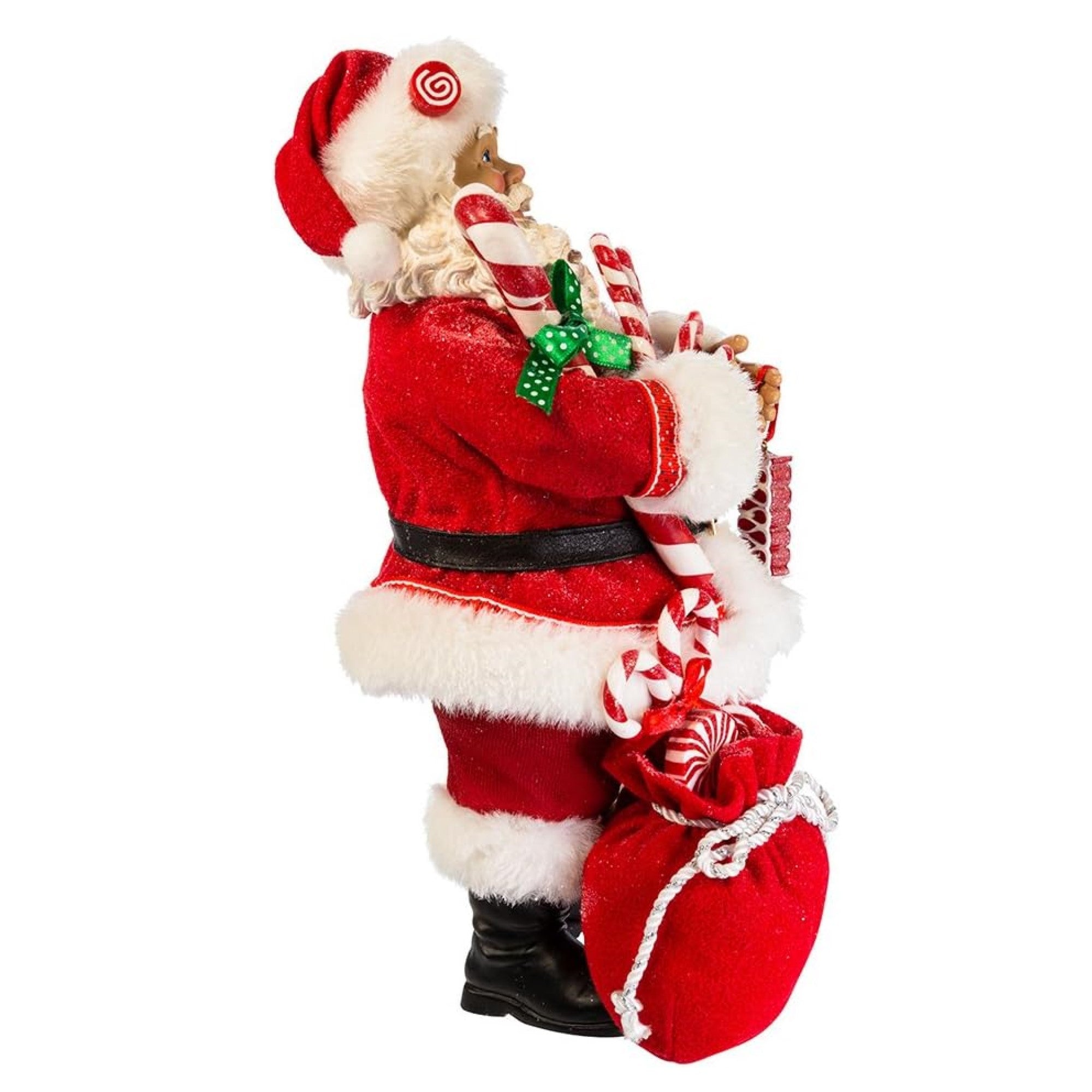 Kurt Adler Fabriche Christmas Figurine, Santa with Christmas Candy & Bag, 10.5in