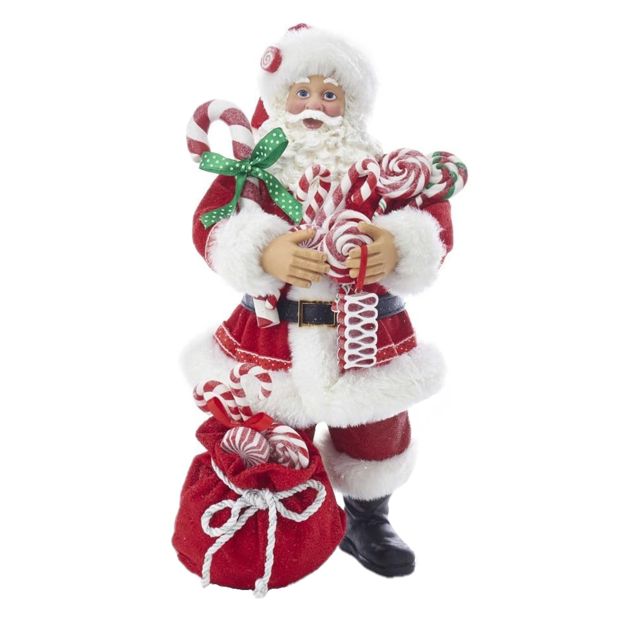 Kurt Adler Fabriche Christmas Figurine, Santa with Christmas Candy & Bag, 10.5in