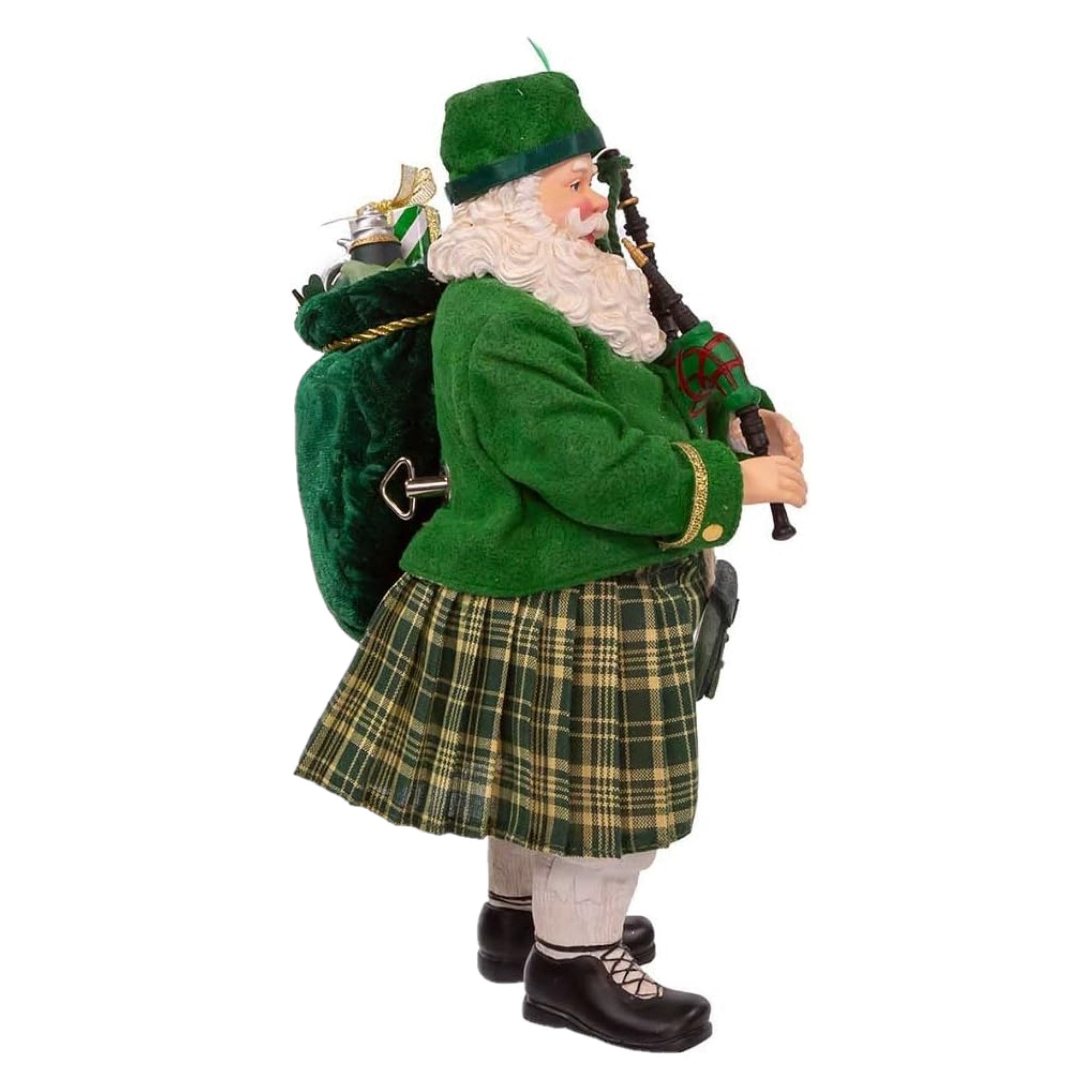Kurt Adler Fabriche Christmas Figurine, Musical Irish Bagpiper Santa, 10.5in