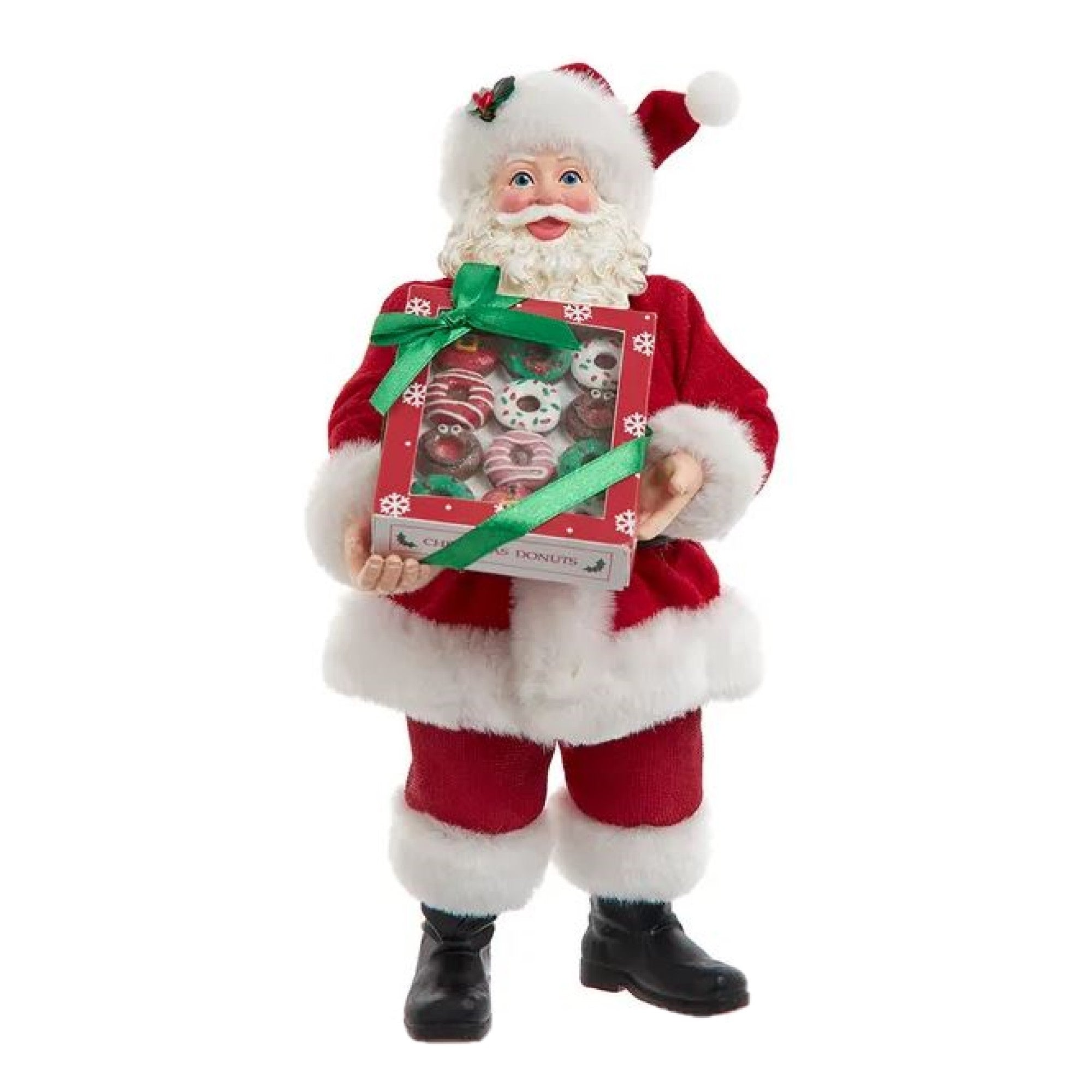 Kurt Adler Fabriche Christmas Figurine, Santa with Box of Donuts, 10.5in