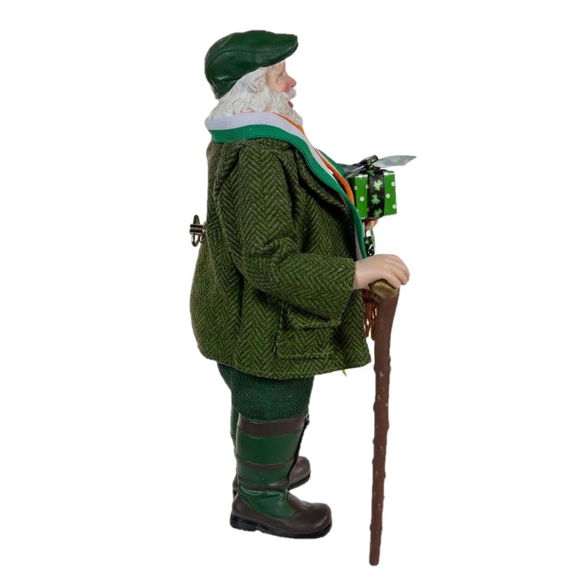 Kurt Adler Fabriche Christmas Figurine, Musical Irish Santa with Wreath, 10.5in