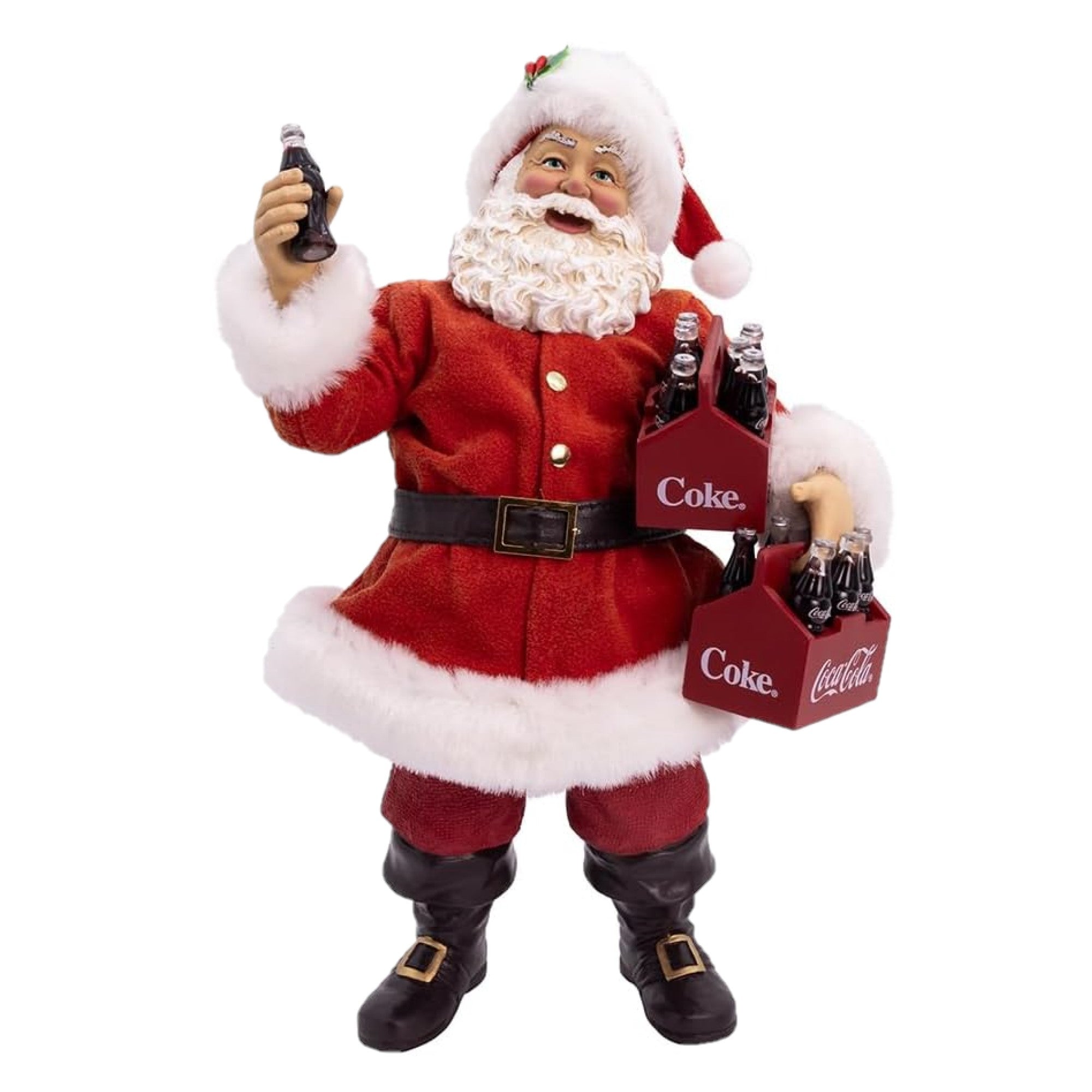 Kurt Adler Fabriche Christmas Figurine, Santa Holding Two Coca-Cola Six Packs, 10.5in