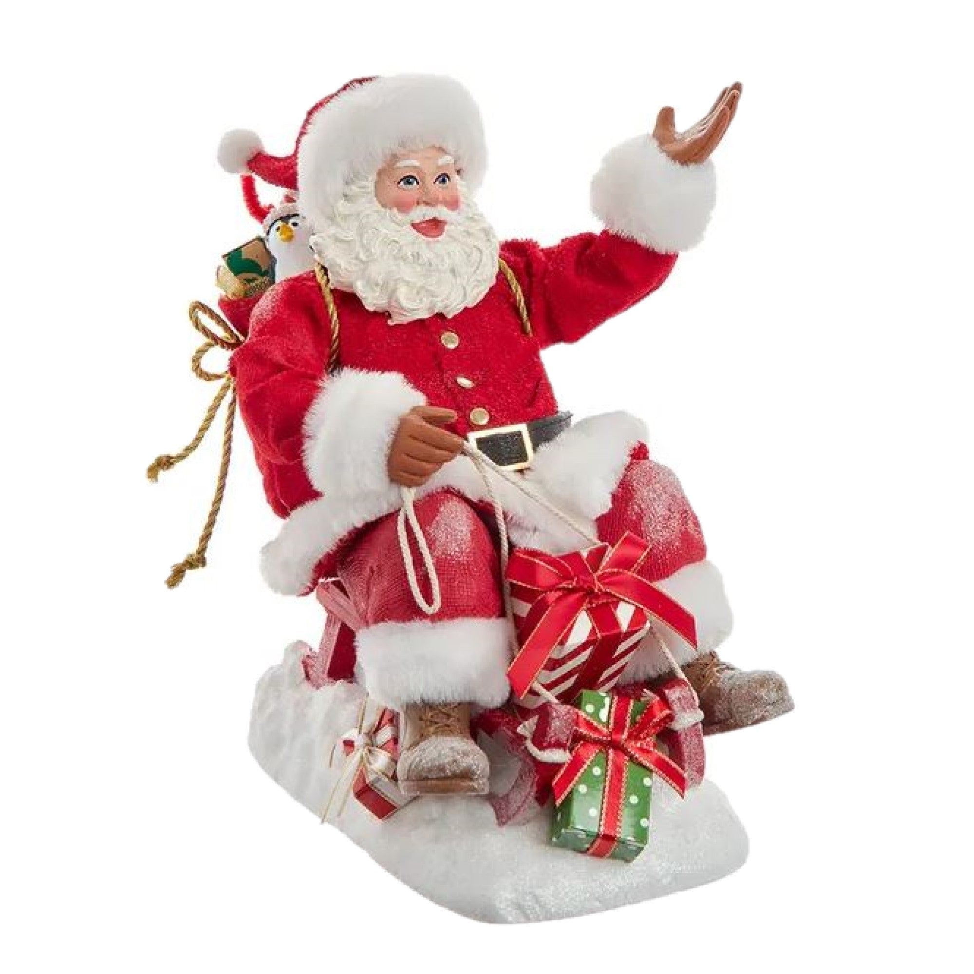 Kurt Adler Fabriche Christmas Figurine, Santa with Sled, 10in
