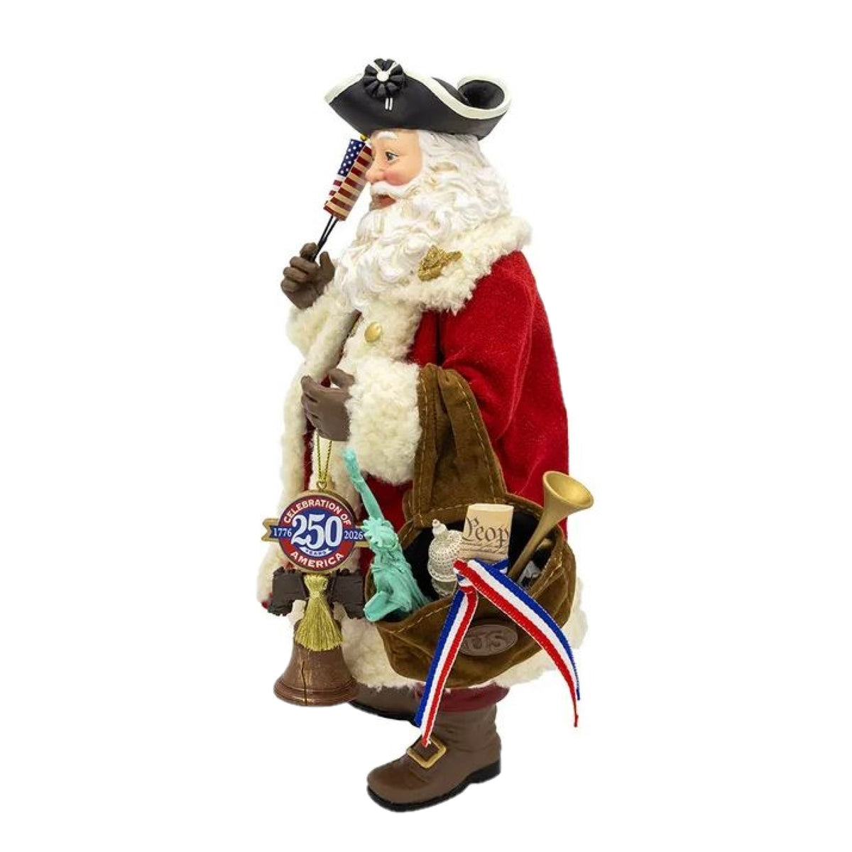 Kurt Adler Fabriche Musical Figurine, America's 250th Anniversary Santa, 11"