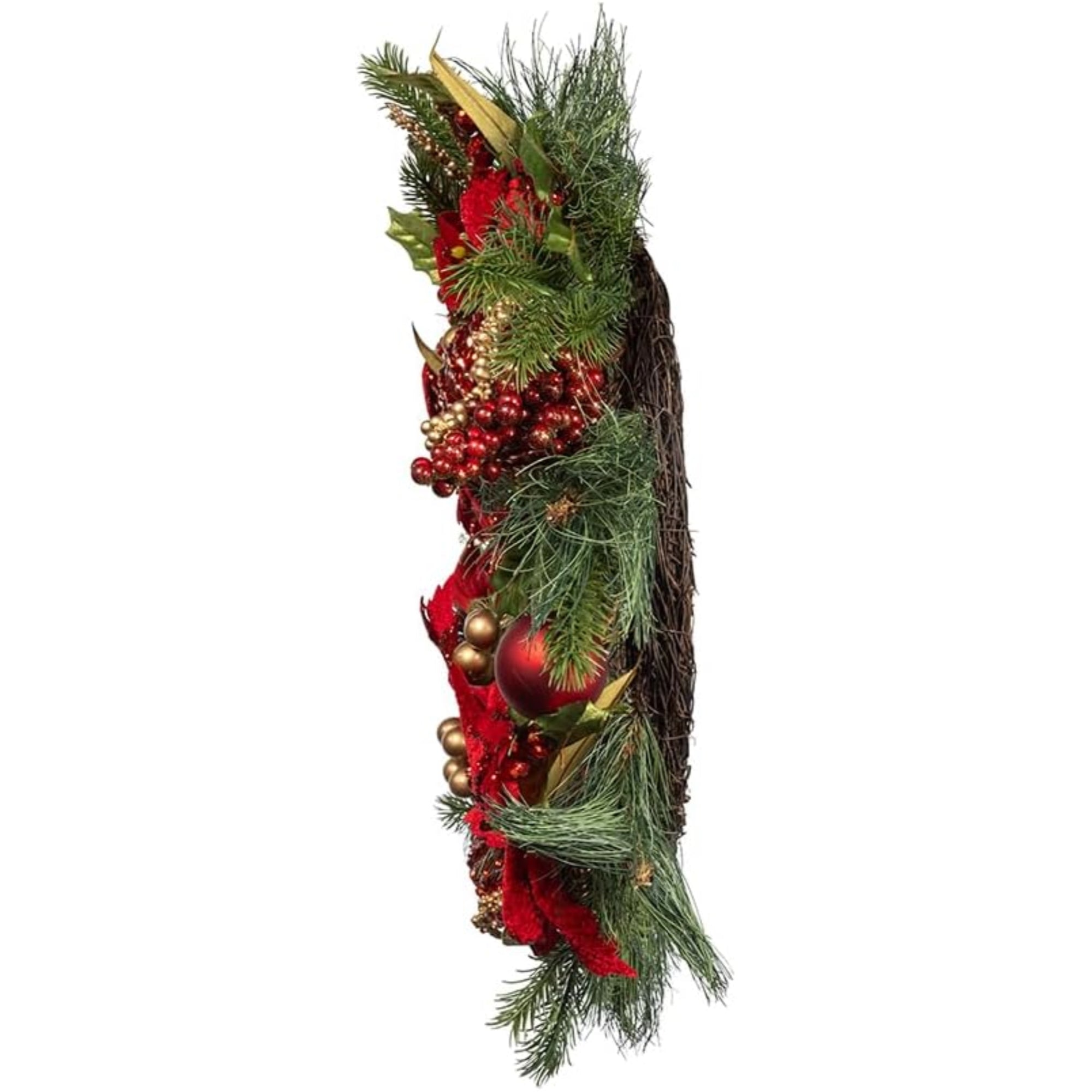 Kurt Adler Unlit Christmas Wreath, Gold and Red Poinsettia, 24in