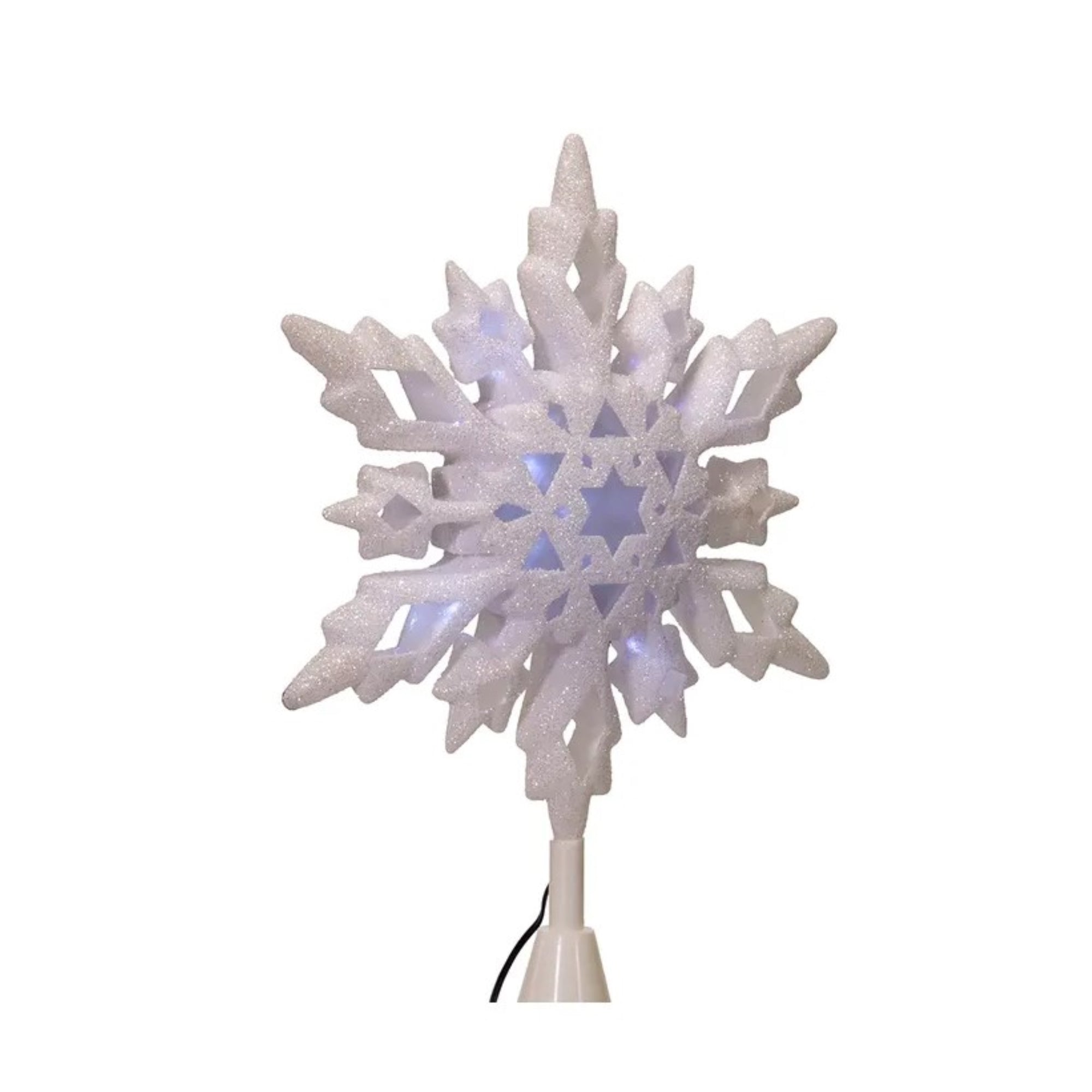 Kurt Adler Glitter LED Christmas Snowflake Treetop, Cool White, 10in