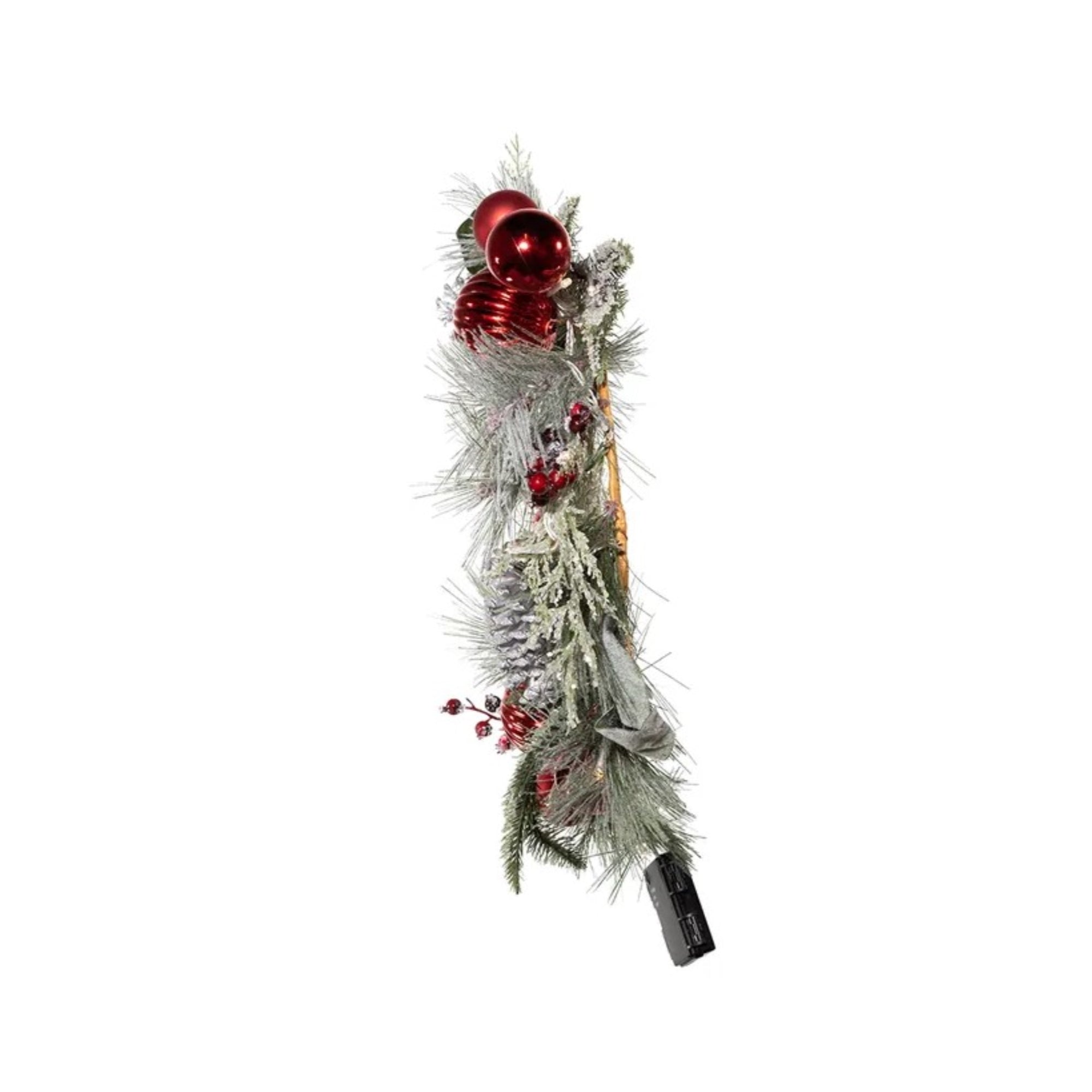 Kurt Adler Unlit Christmas Wreath, Silver Pinecone and Red Ornaments, 22in
