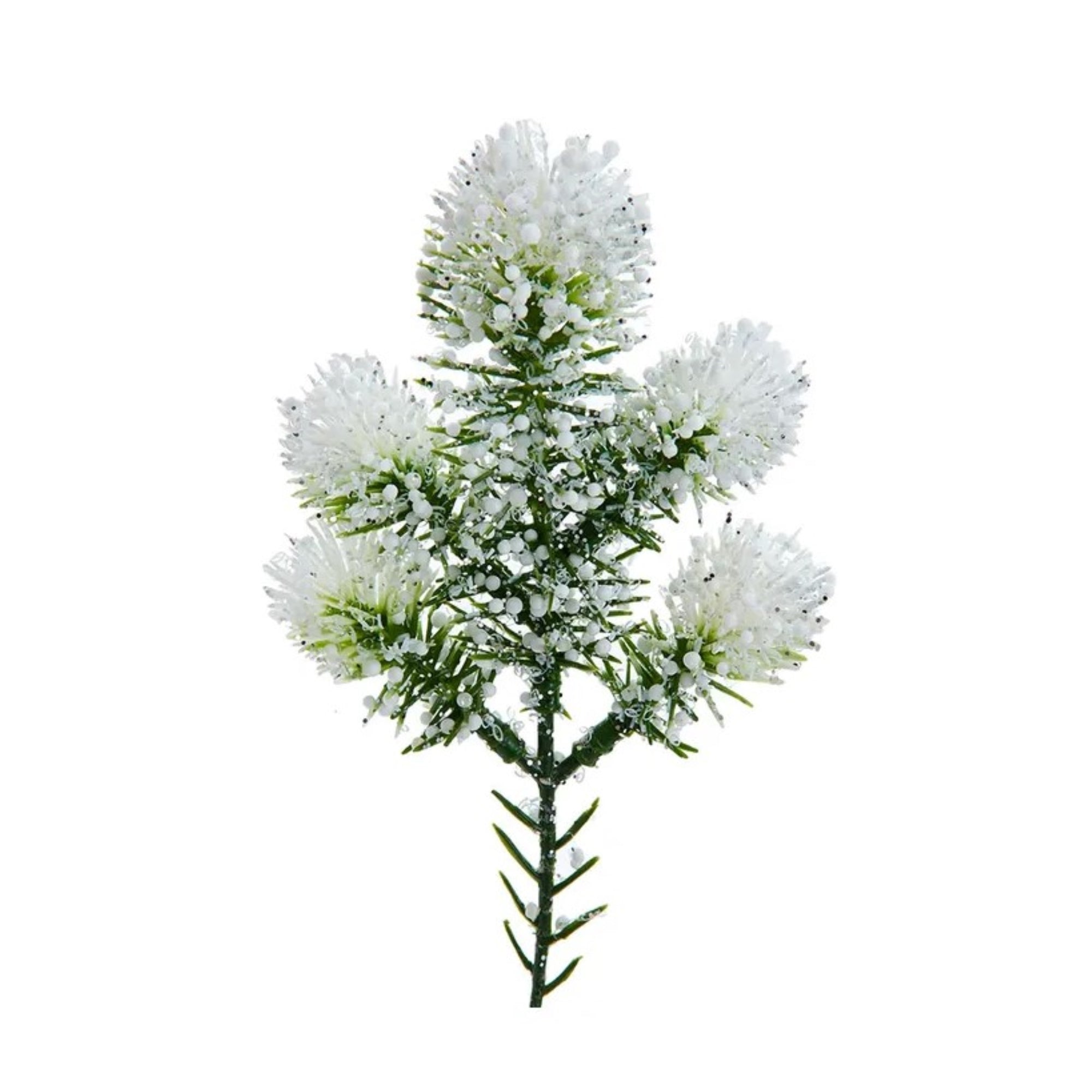 Kurt Adler Bubble Glittered Snowball Pine Pick, White, 9.5" (Pack of 1)