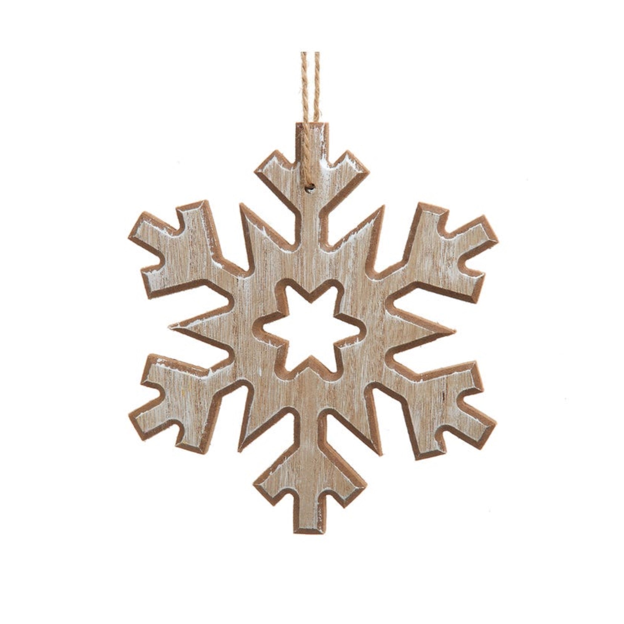 Kurt Adler Small Wooden Christmas Snowflake Hanging Ornament, 6"