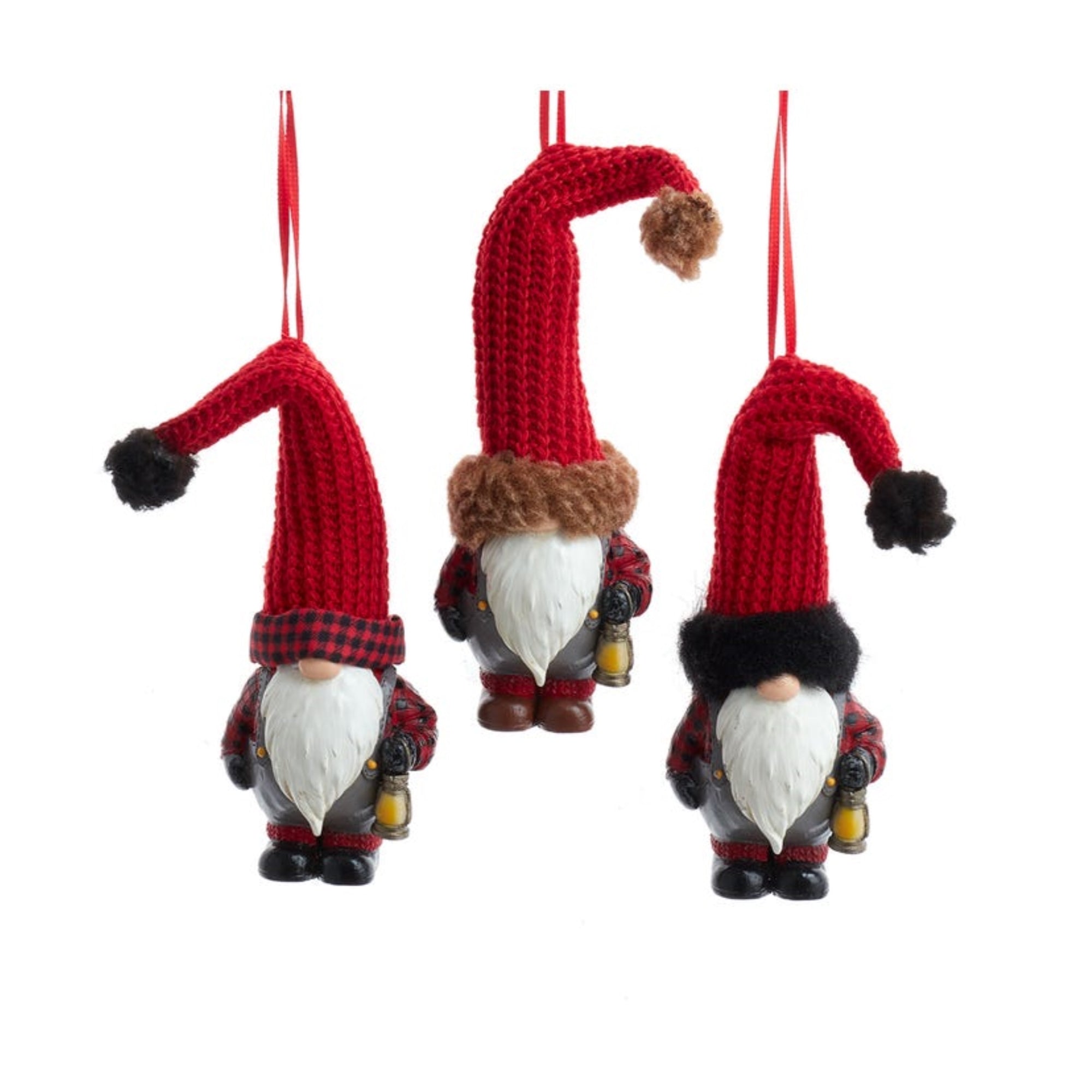Kurt Adler Gnome with Knit Hat Hanging Ornaments, 4.3", Set of 3