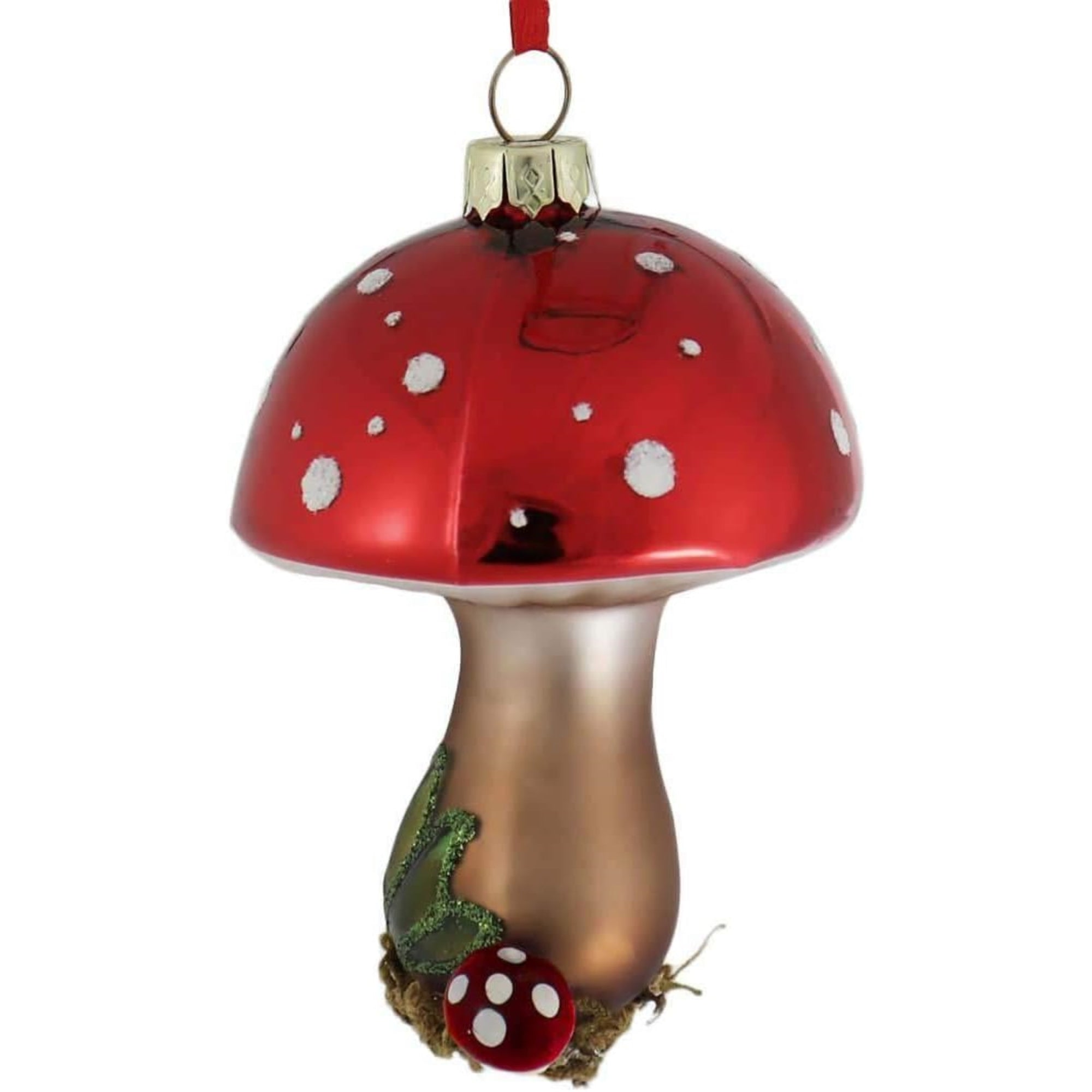 Kurt Adler Glass Ornaments for Christmas Tree, Red Mushrooms, Assorted (Pack of 2)