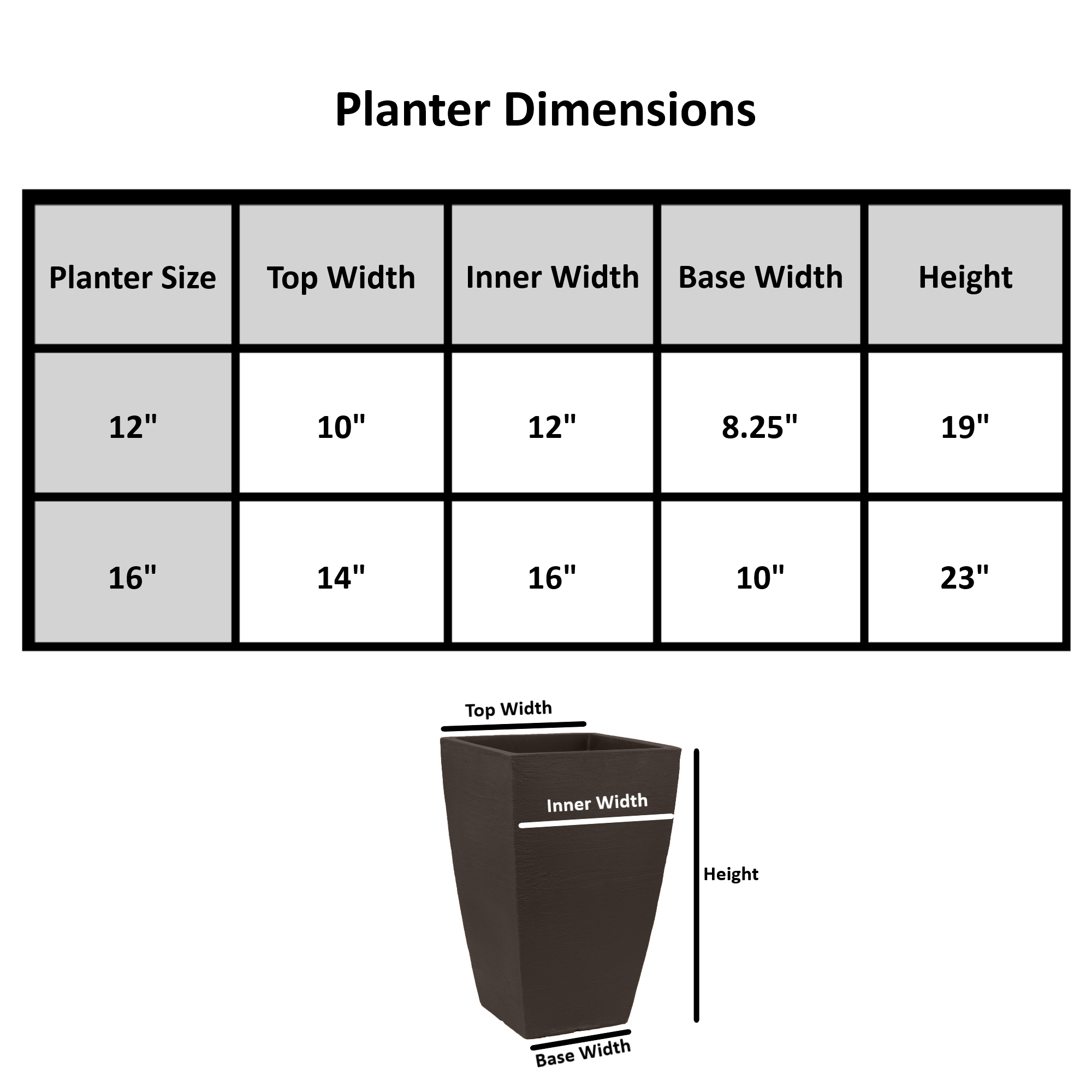 Tusco Products Modern Tall Square Planter