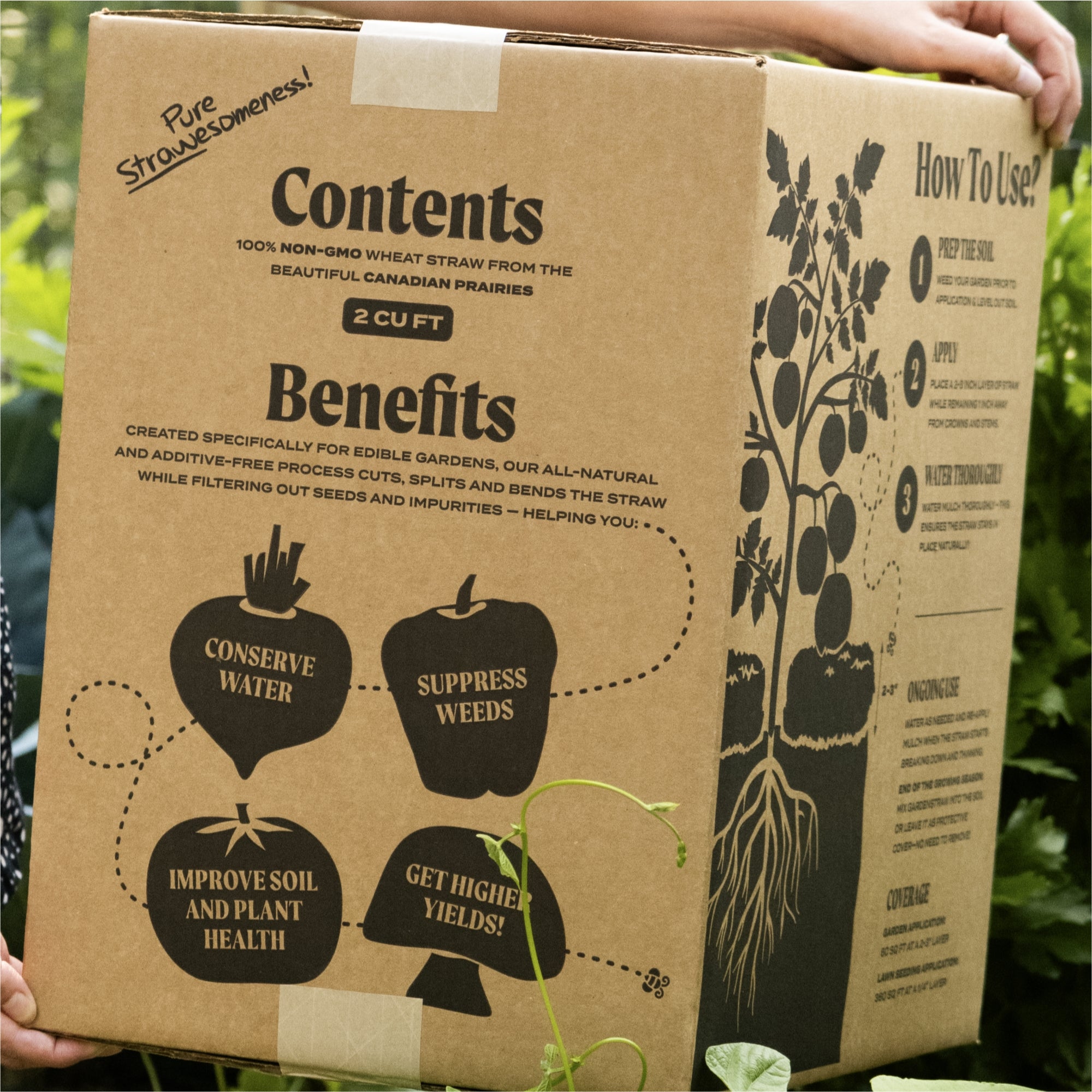 HealthiStraw GardenStraw Boxed – All-Natural, Clean, Sustainable Garden Straw Mulch for Gardens and Grass Seeding, Plastic-Free Packaging, 2 cu ft