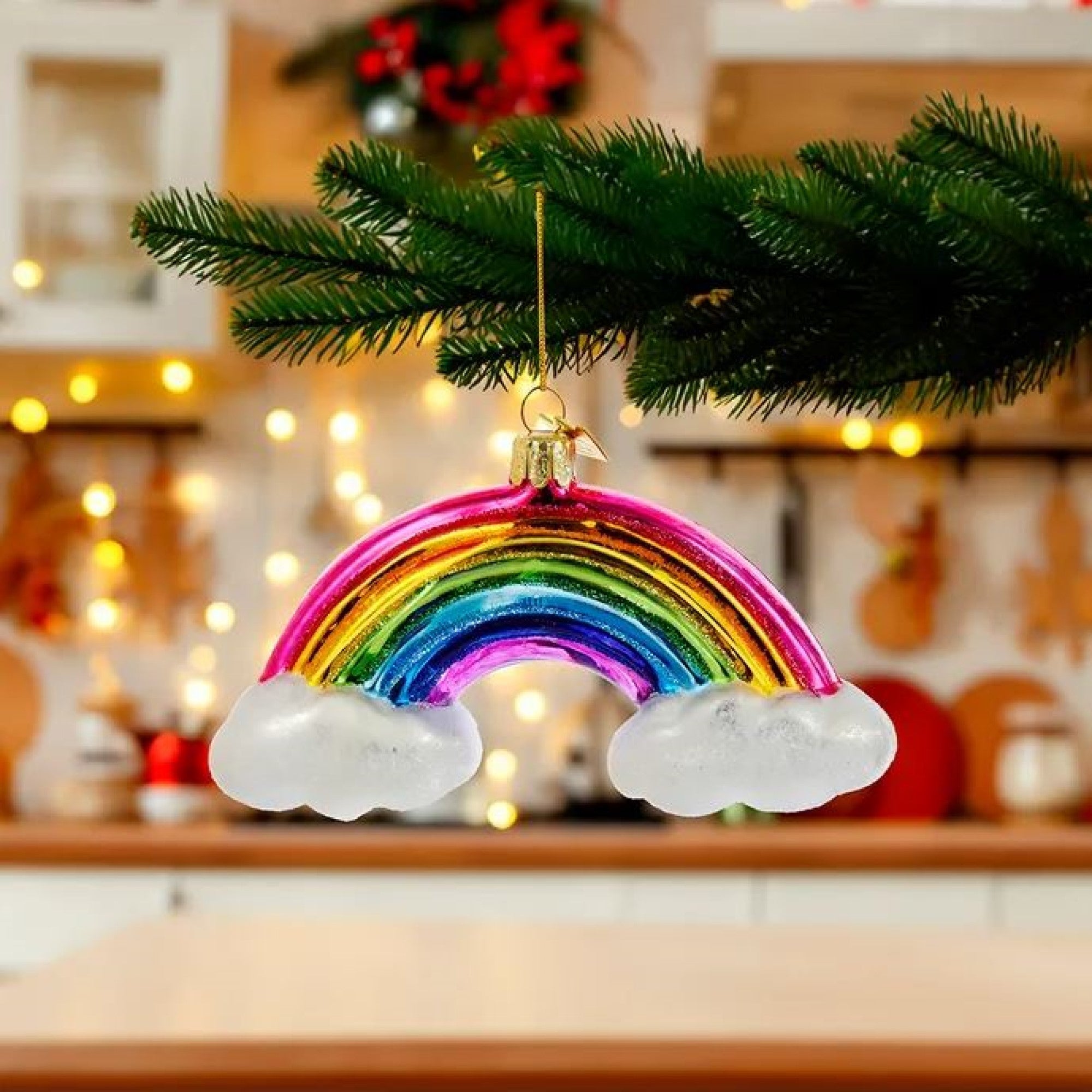 Kurt Adler Noble Gems Glass Ornament Rainbow & Clouds - Thumbnail 2