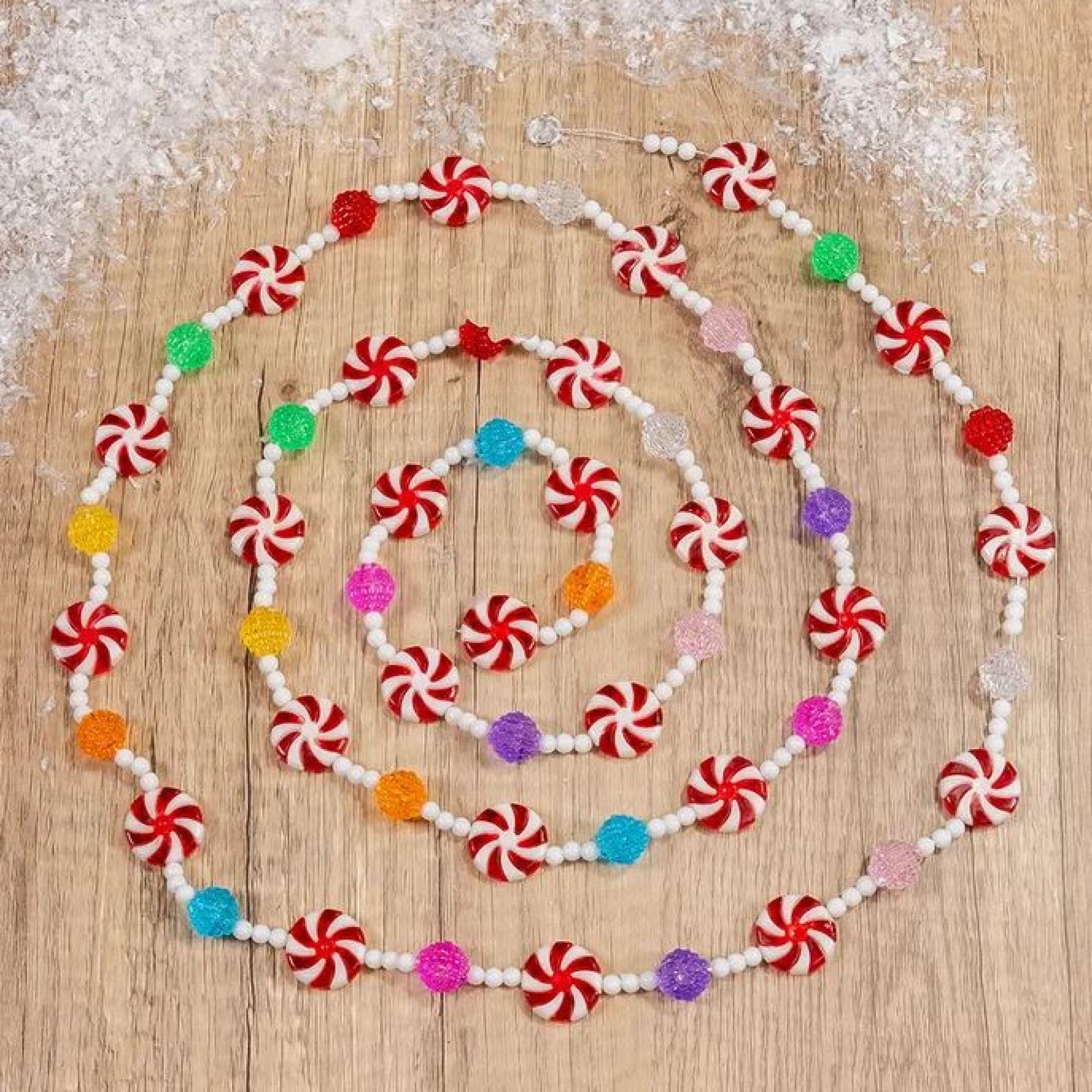 Kurt Adler Christmas Decorations Plastic Garland, Hard Candy with Peppermint Rounds, Multicolored, 9ft