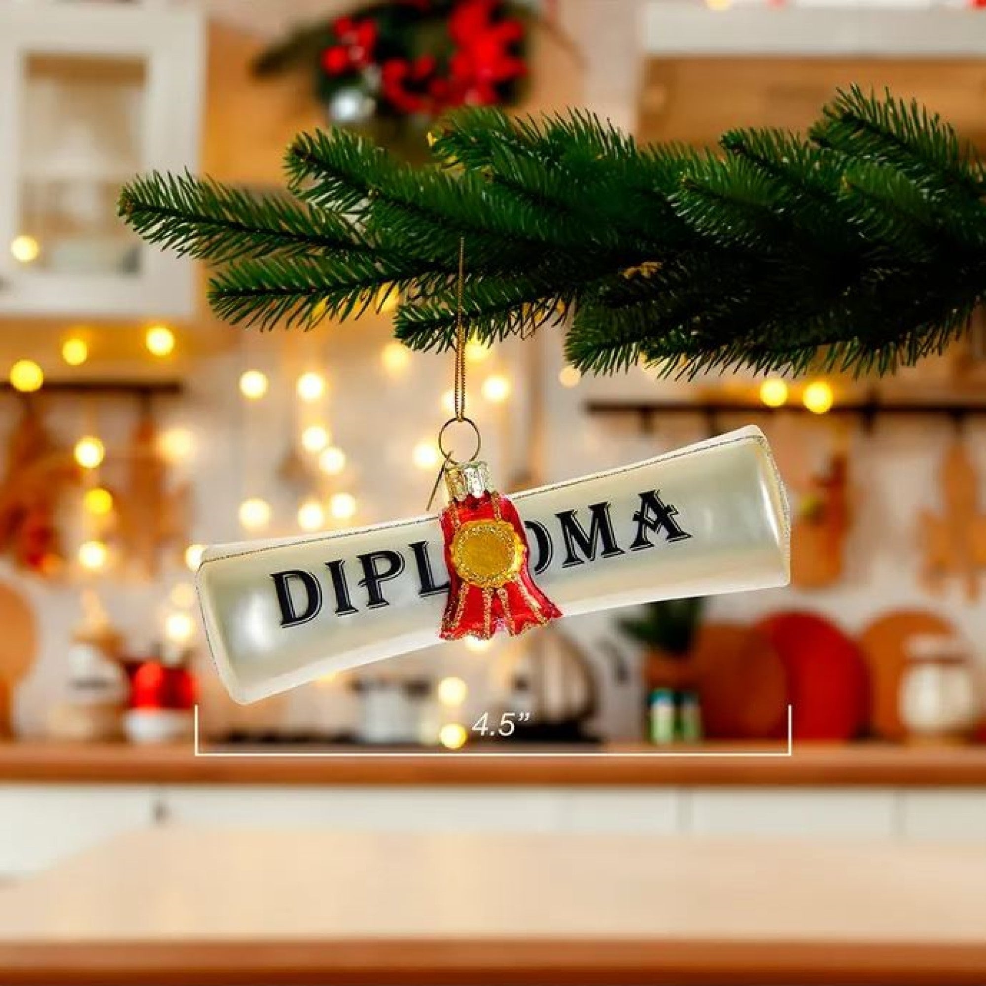 Kurt Adler Noble Gems Glass Ornament for Christmas Tree, Diploma Red & Gold Stamp