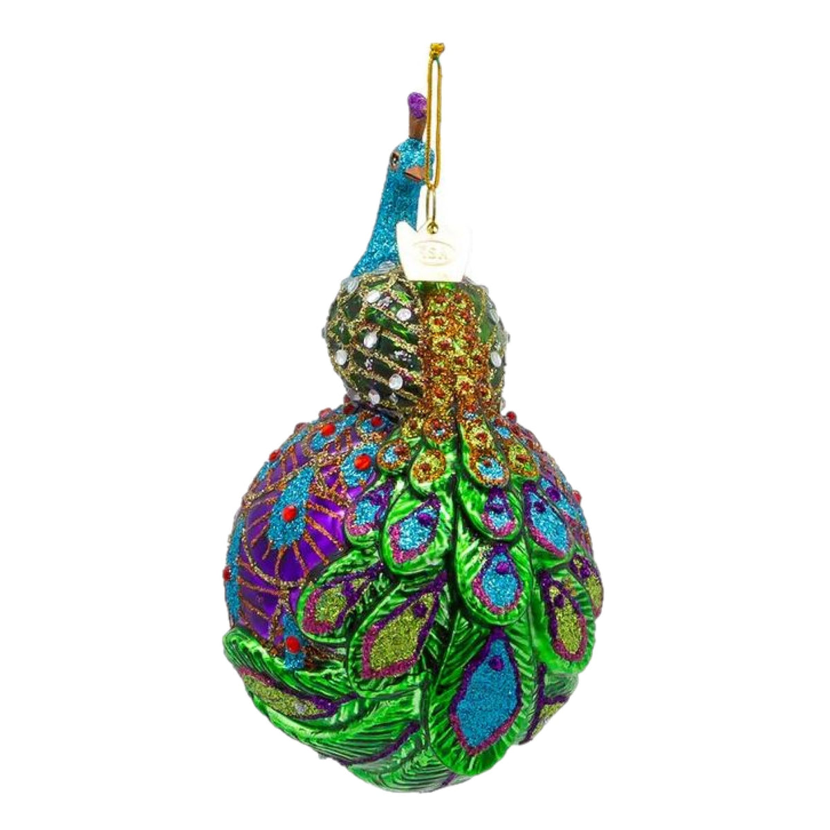 Kurt Adler Noble Gems Glass Ornament for Christmas Tree, Colorful Peacock