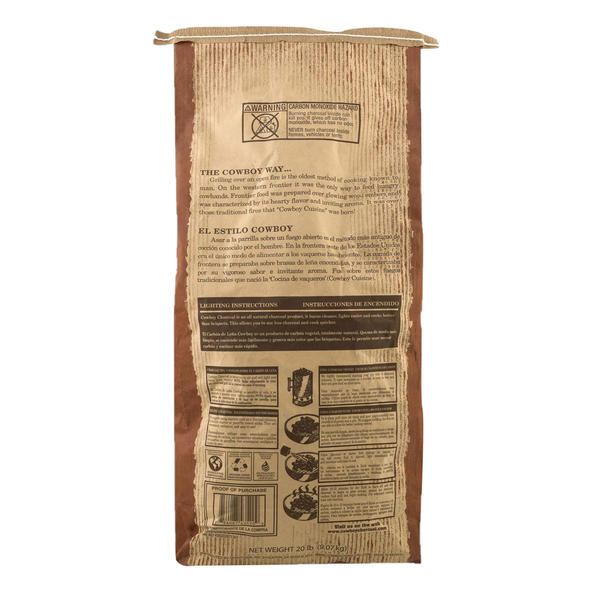 Cowboy All Natural Long Lasting Hardwood Lump Charcoal, 20lbs