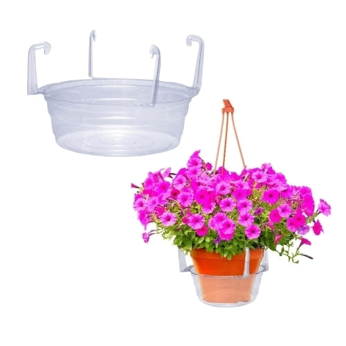 Curtis Wagner Plastics Hanging Basket Drip Pan with 4 Molded Hooks, Clear — 12"