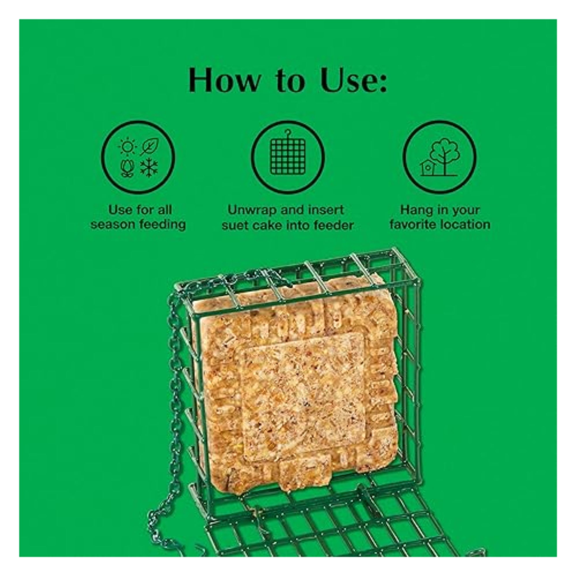 C&S EZ Fill Suet Basket — Vinyl-Coated Wire Hanging Wild Bird Feeder — Green, 5.25"
