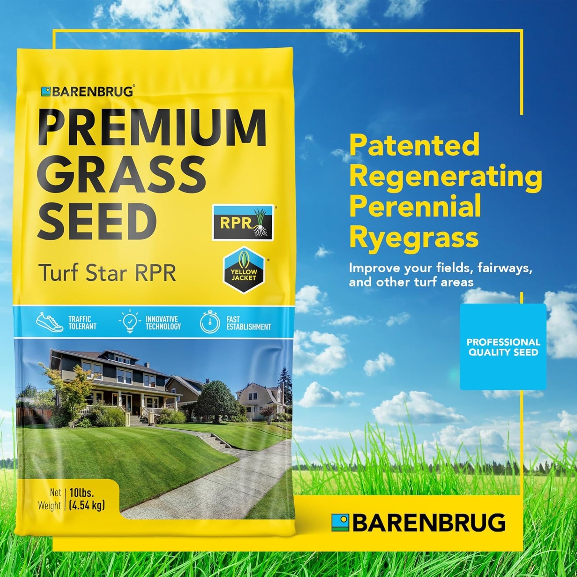 Barenbrug Turf Star RPR Grass Seed with Yellow Jacket Coating, 10lb