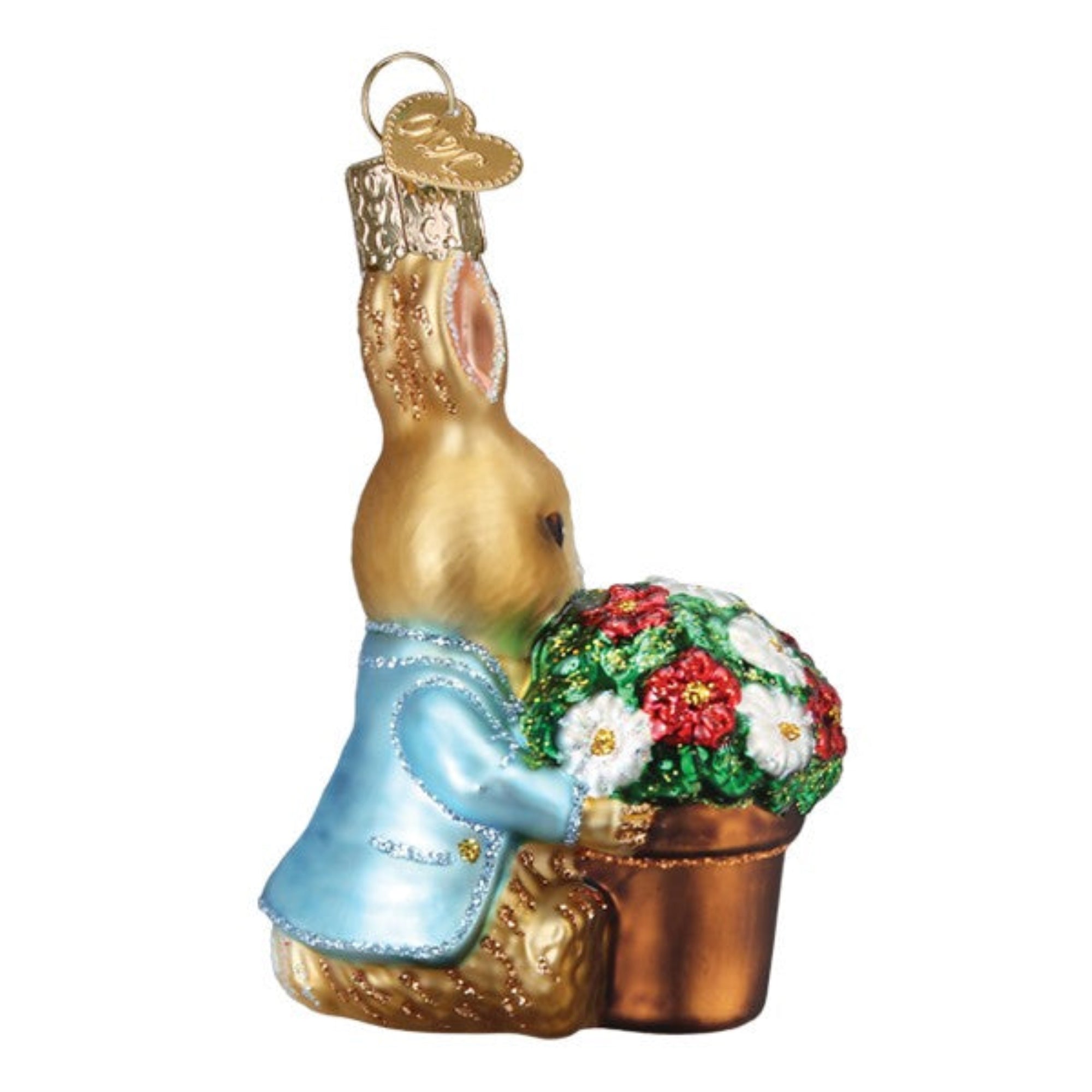 Old World Christmas Blown Glass Ornament for Christmas Tree, Peter Rabbit With Flower Pot