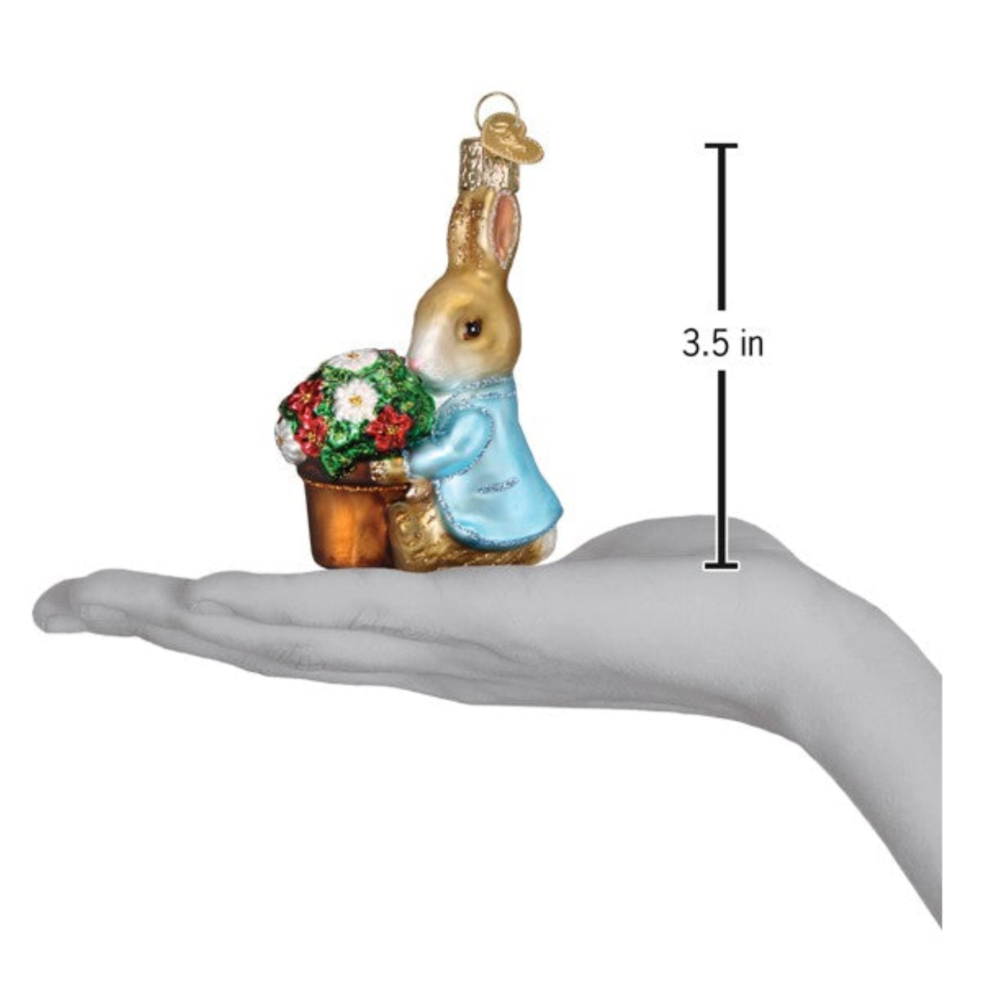 Old World Christmas Blown Glass Ornament for Christmas Tree, Peter Rabbit With Flower Pot