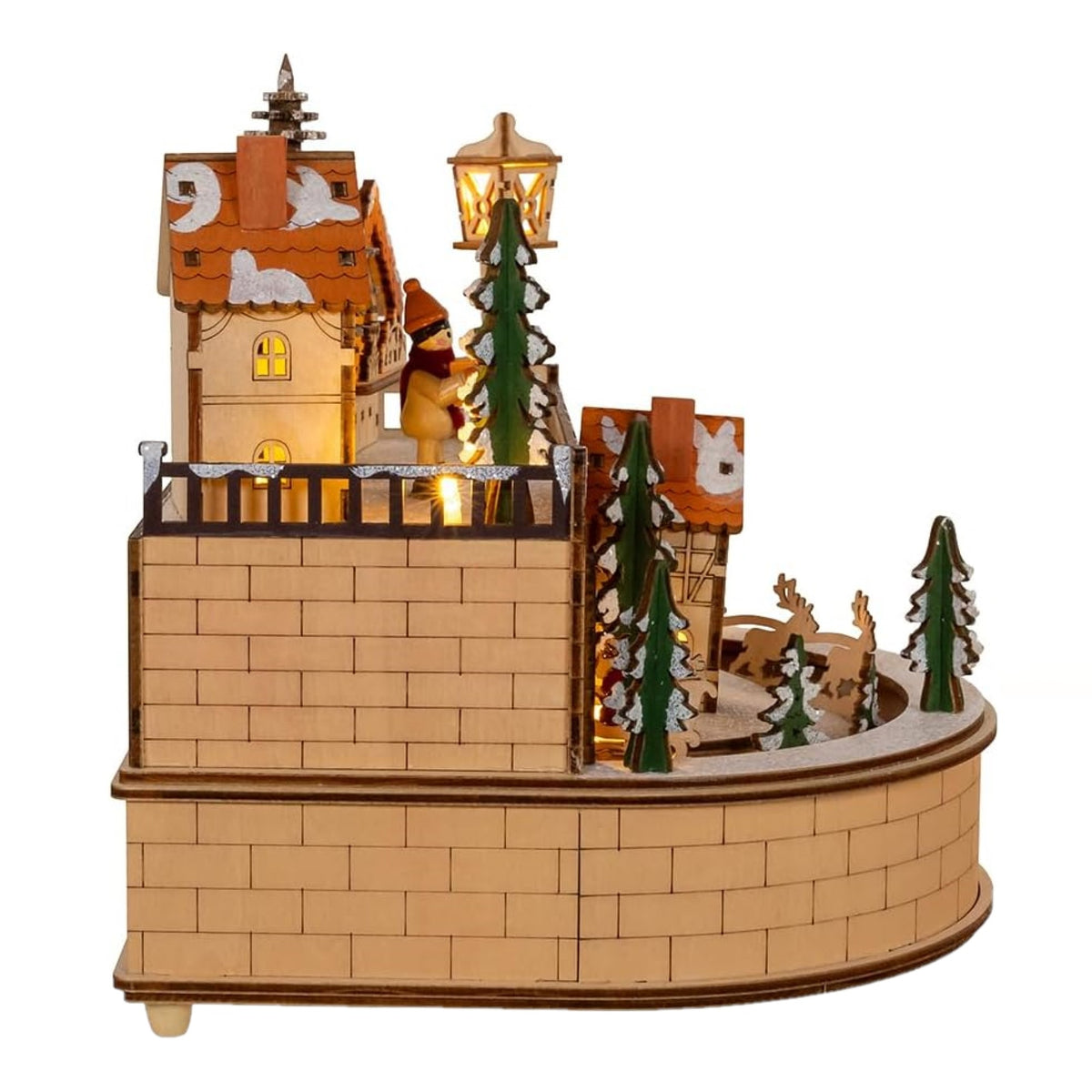 Kurt Adler Wooden LED Light-Up Musical Santa Christmas Village, 8"