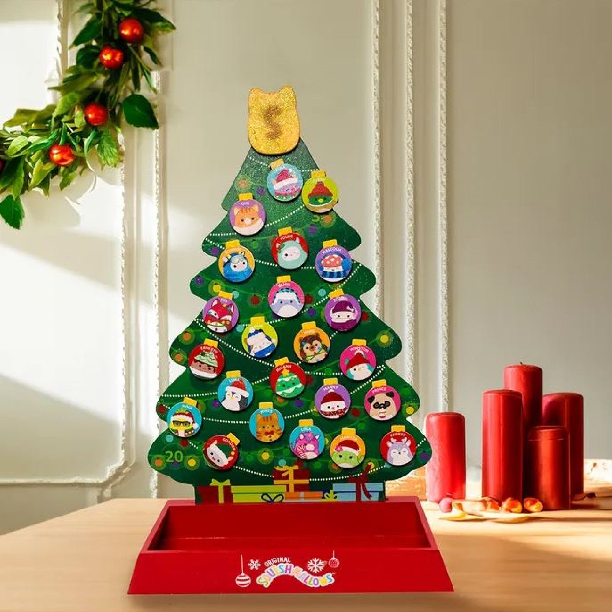 Kurt Adler Tabletop Advent Calendar, Squishmallows Character Christmas Tree, 16"