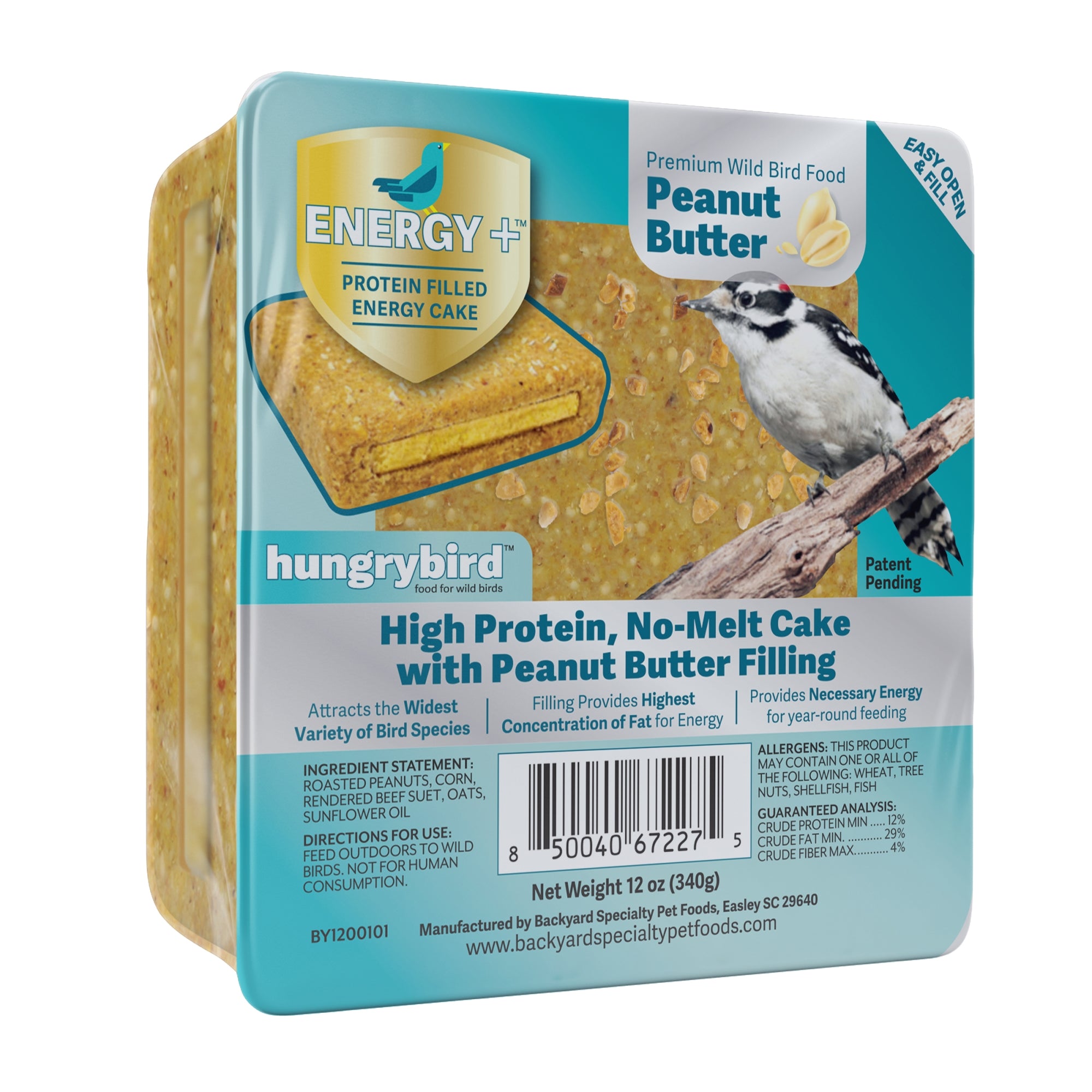 Hungrybird Energy+ No-Melt, High-Protein Suet Cake with Peanut Butter Filling for Outside Wild Bird Feeders