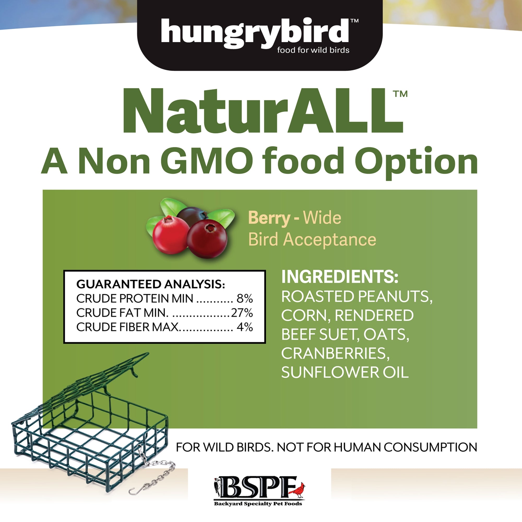 Hungrybird NaturAll Non-GMO, High-Protein Berry Suet Cake for Outside Wild Bird Feeders
