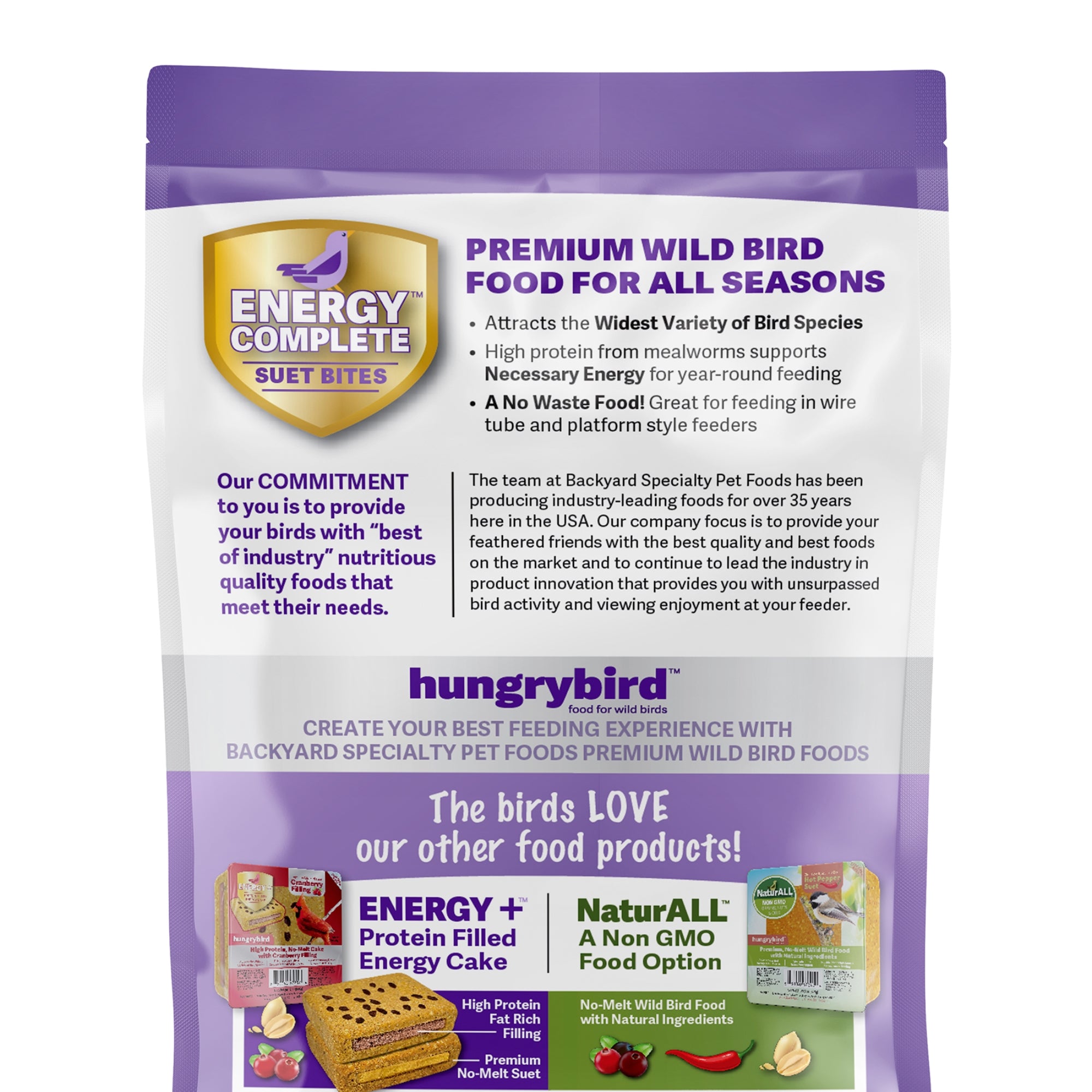 Hungrybird Energy Complete, 3lb - High-Protein Blended Berry Suet Bites for Outside Wild Bird