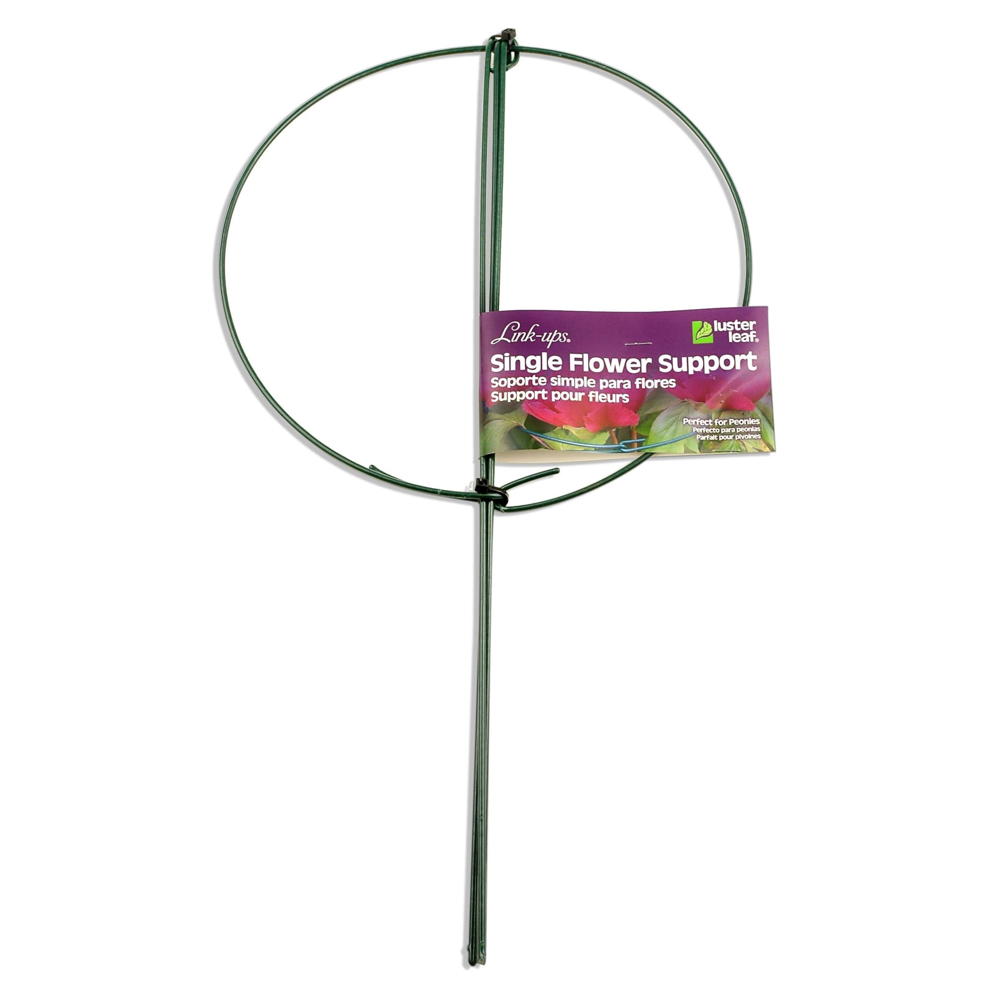 Luster Leaf Link-Ups Round Metal Flower Support, Single 14" Ring x 24" Leg, Green