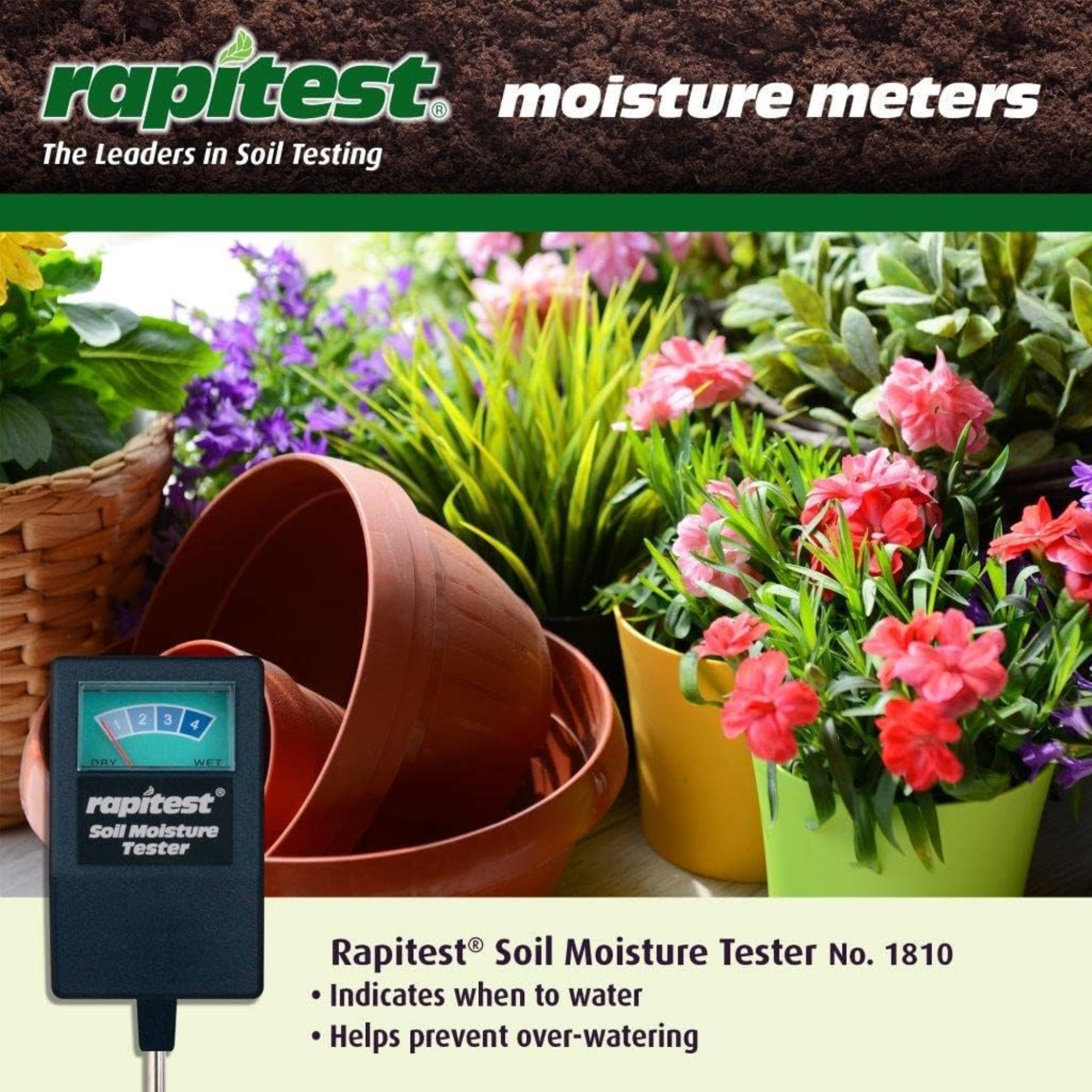 Luster Leaf Rapitest Soil Moisture Tester - Plant Watering Indicator, Prevents Over-watering, Indoor or Outdoor