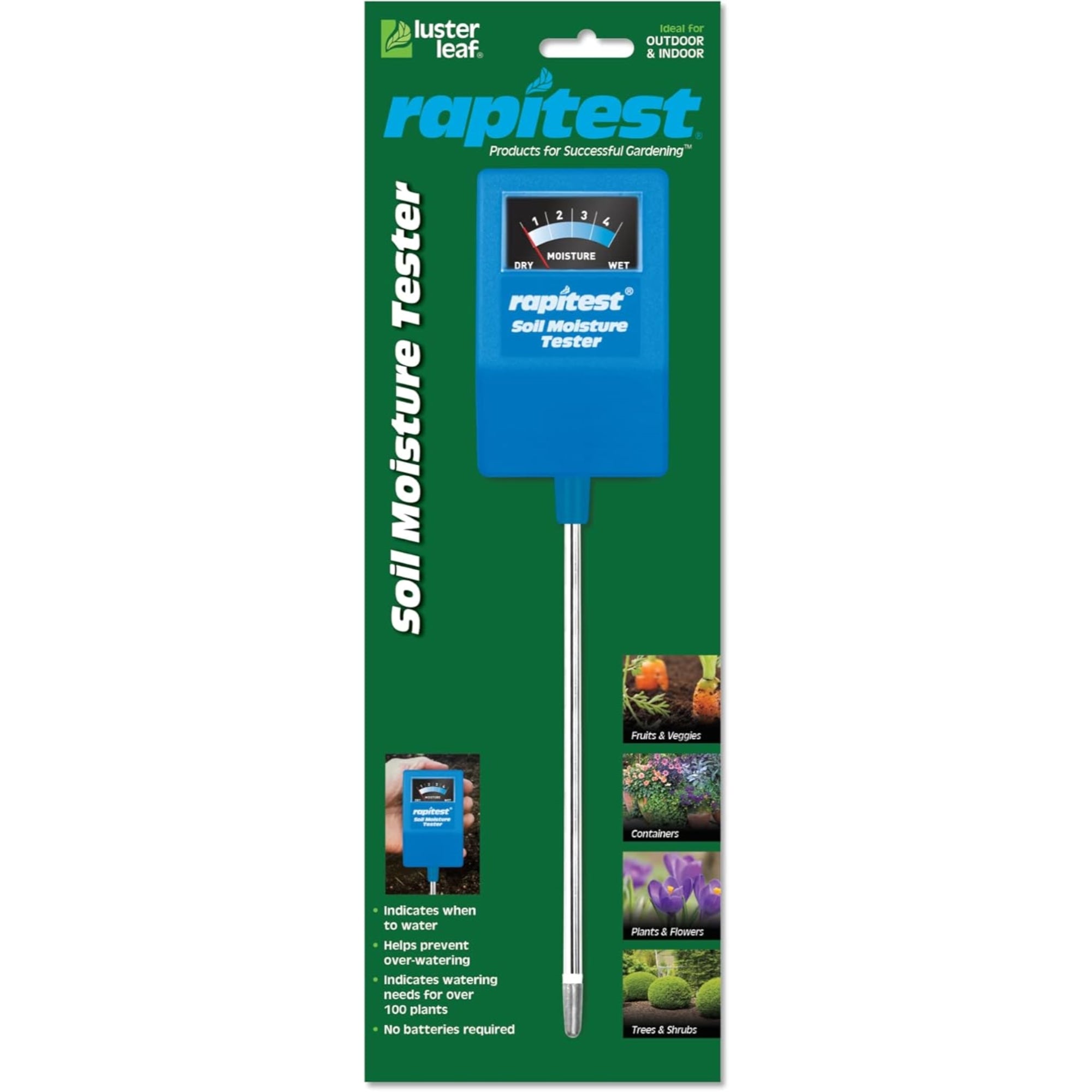 Luster Leaf Rapitest Soil Moisture Tester - Plant Watering Indicator, Prevents Over-watering, Indoor or Outdoor